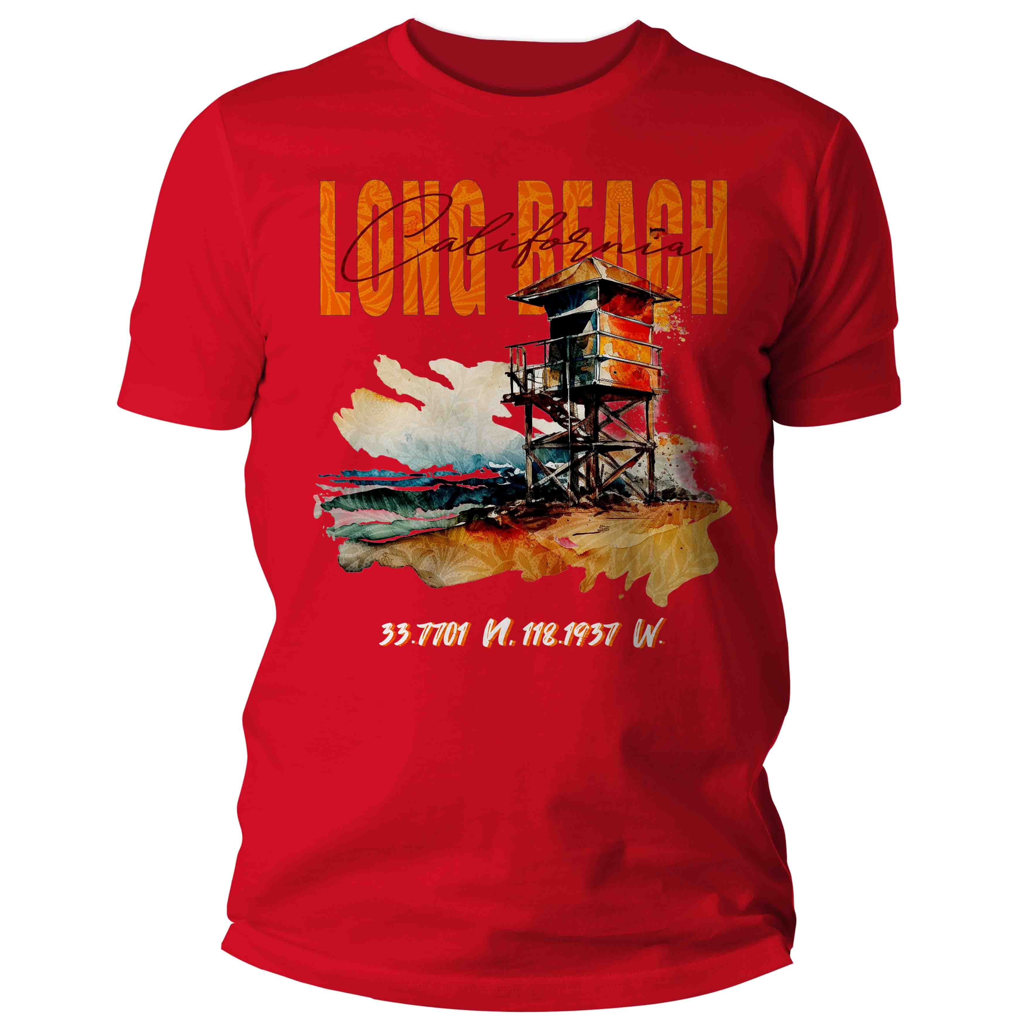 Men's Long Beach Shirt Vacation Shirt Trip Reunion Life Guard Stand California CA T-Shirt Geo Co