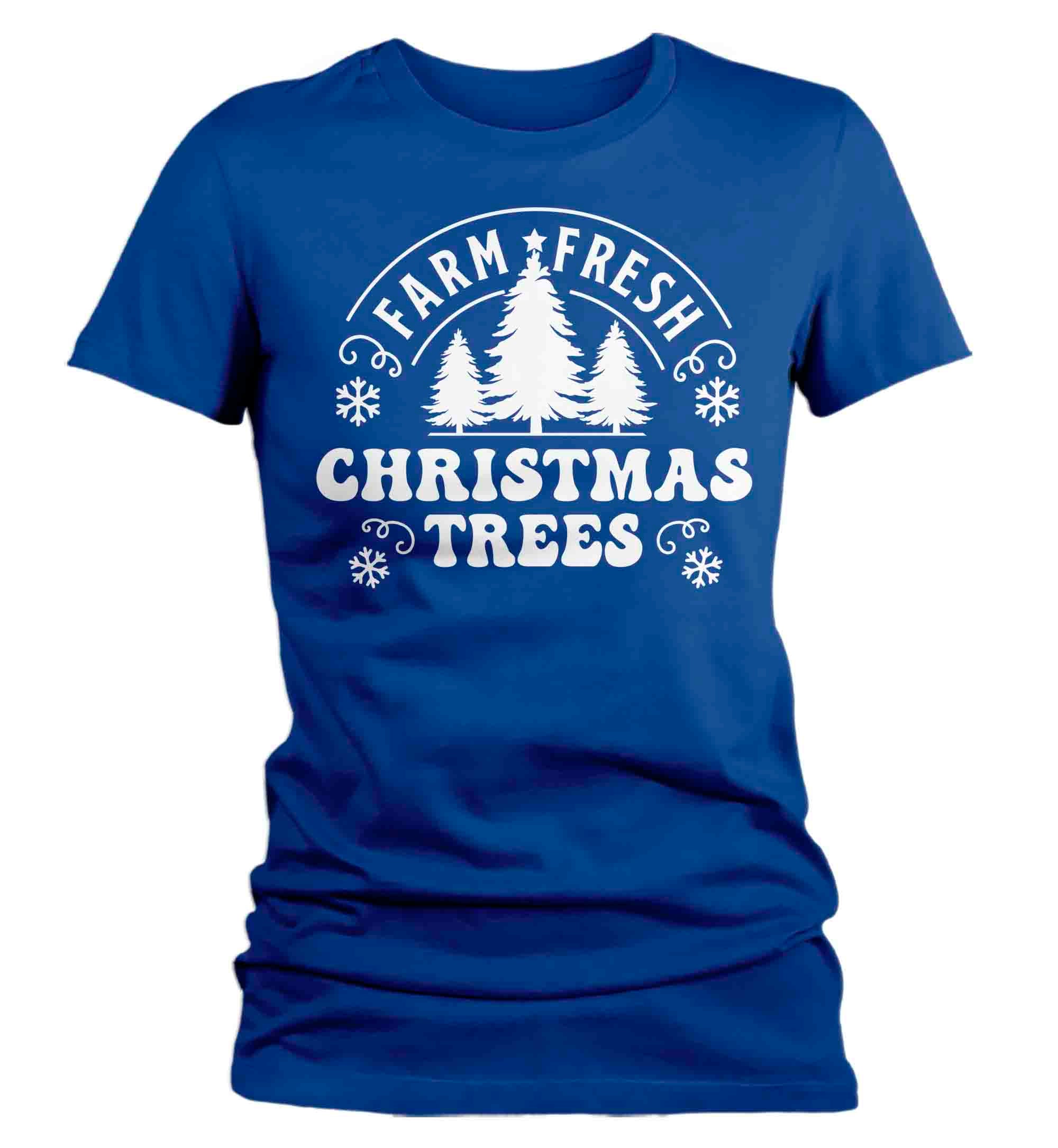 Women's Christmas Shirt Farm Fresh Trees Retro T Shirt Farmer Tee Groovy Fir Pine Country Farmin