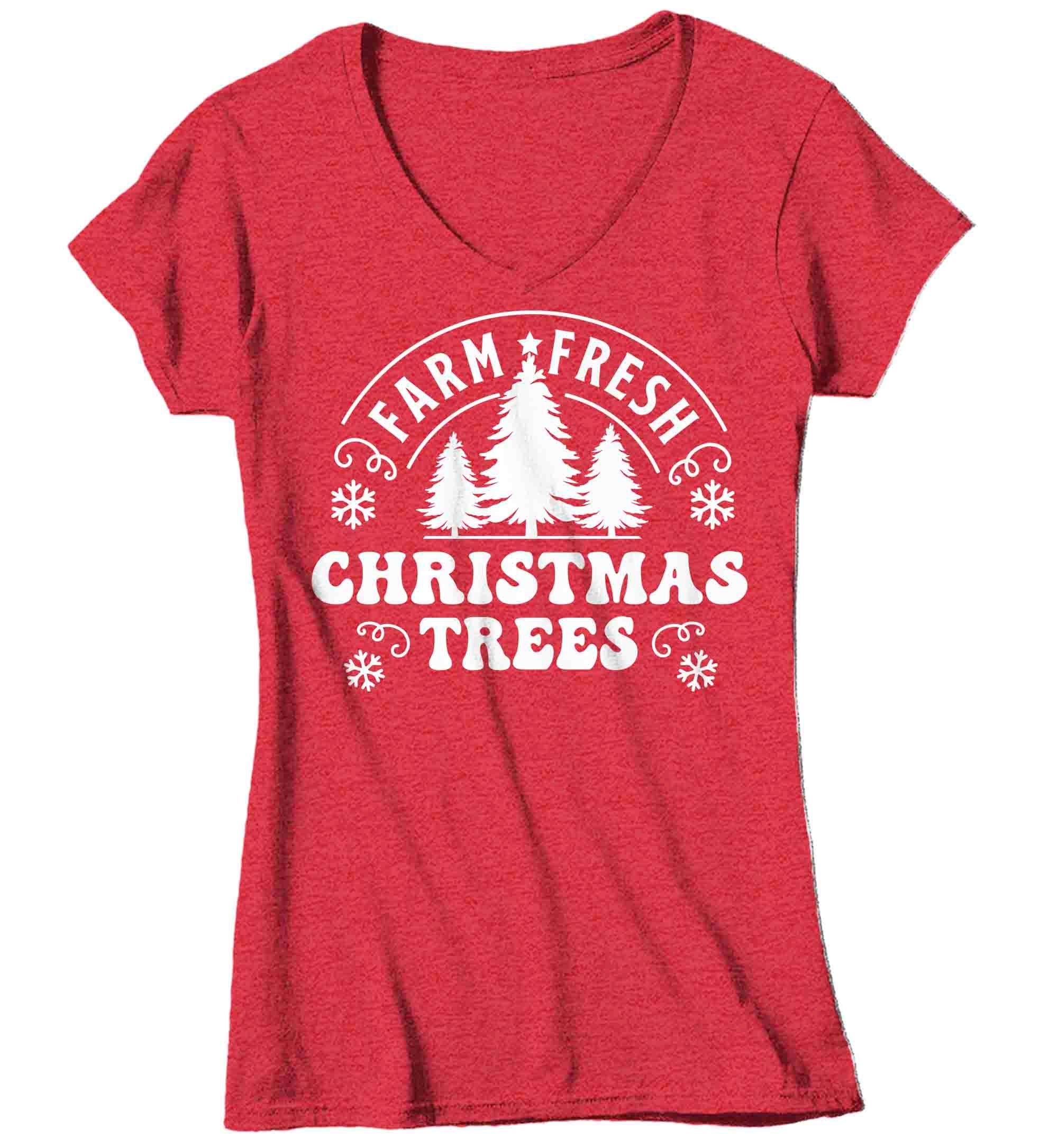 Women's Christmas Shirt Farm Fresh Trees Retro T Shirt Farmer Tee Groovy Fir Pine Country Farmin