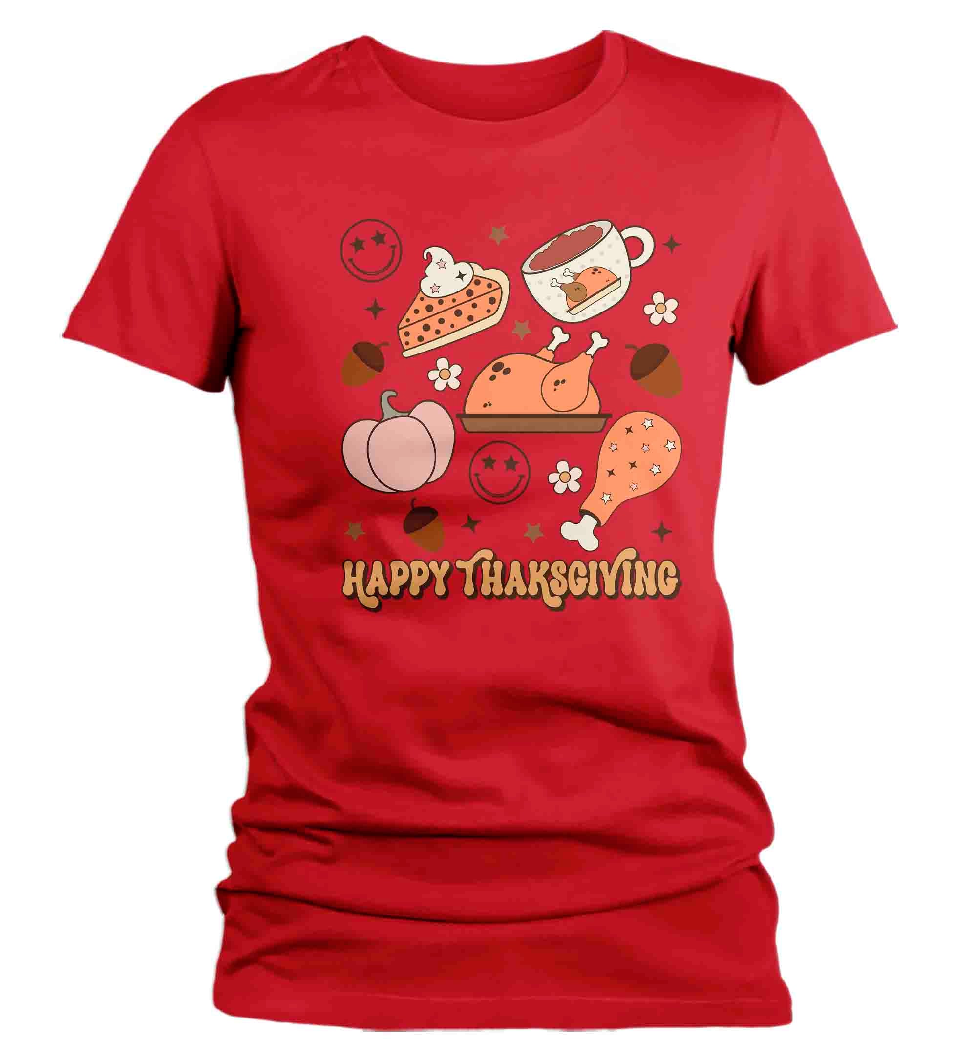 Women's Cute Retro Thanksgiving T Shirt Happy Turkey Day Shi
