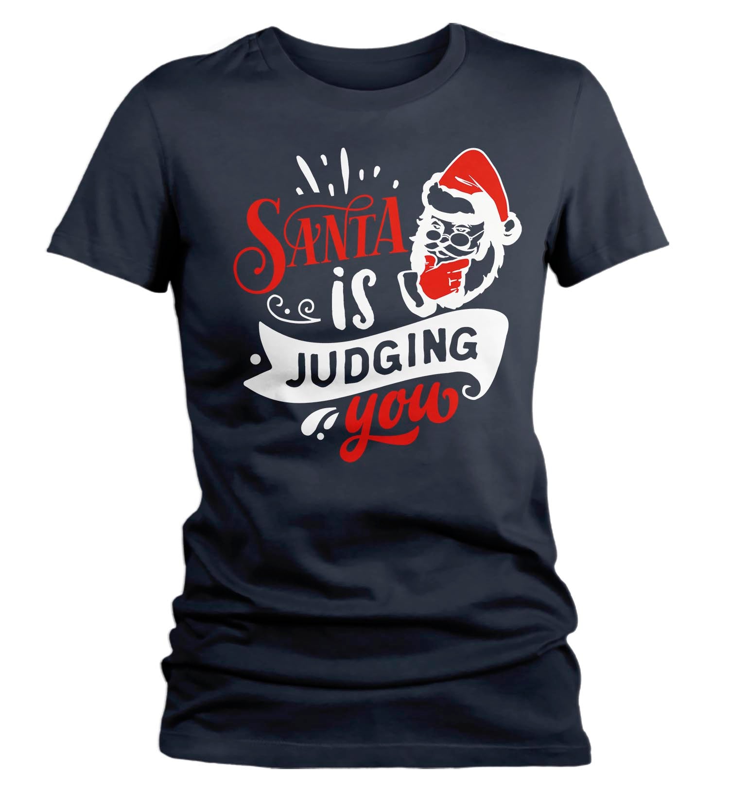 Women's Funny Christmas T Shirt Santa Shirt Santa Judging You Xmas Shirts Hilarious Graphic Tee 