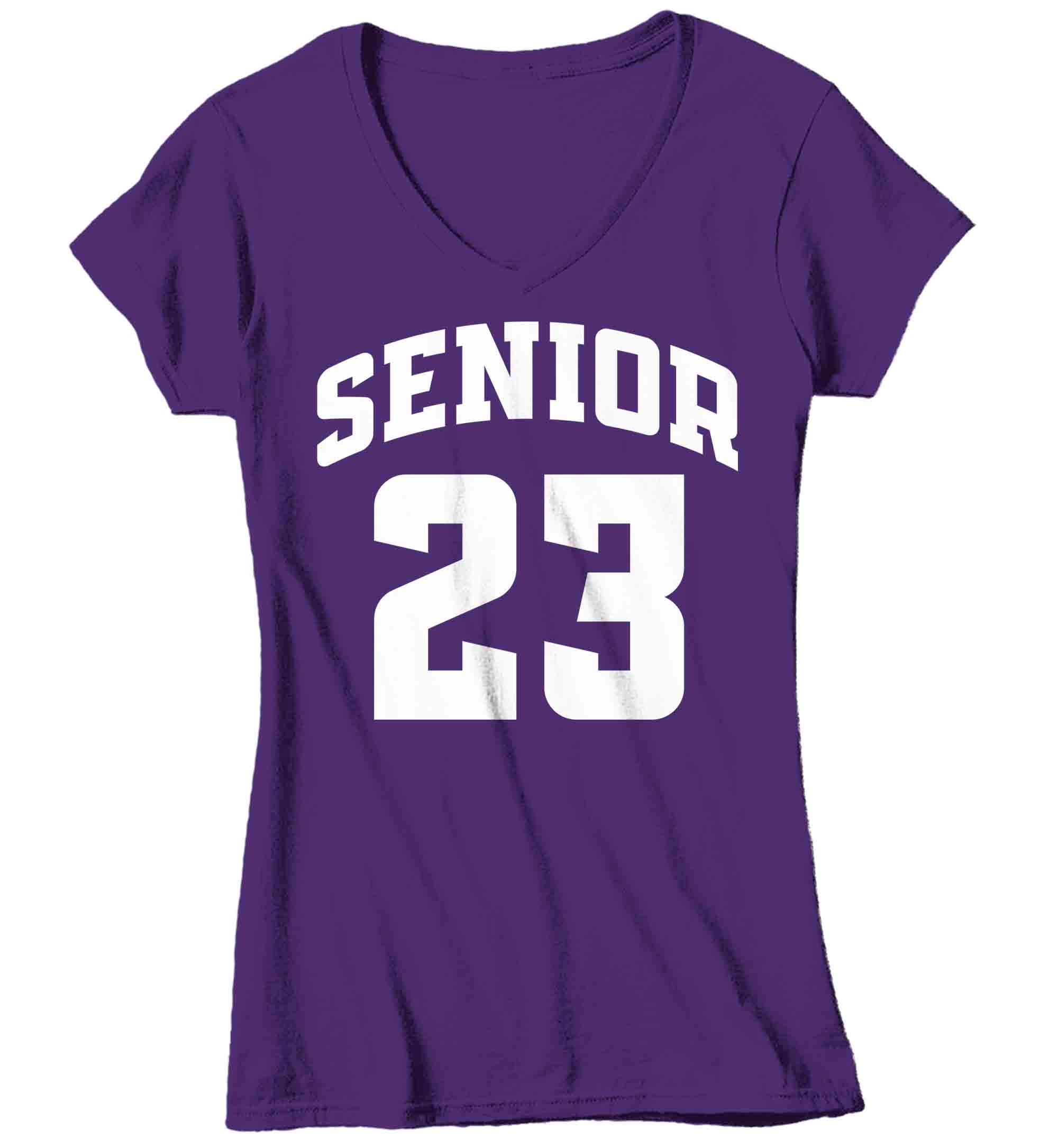 Women's V-Neck Senior Class Shirt 23 Graduation Graduate Grad Tee Class of 2023 High School Coll