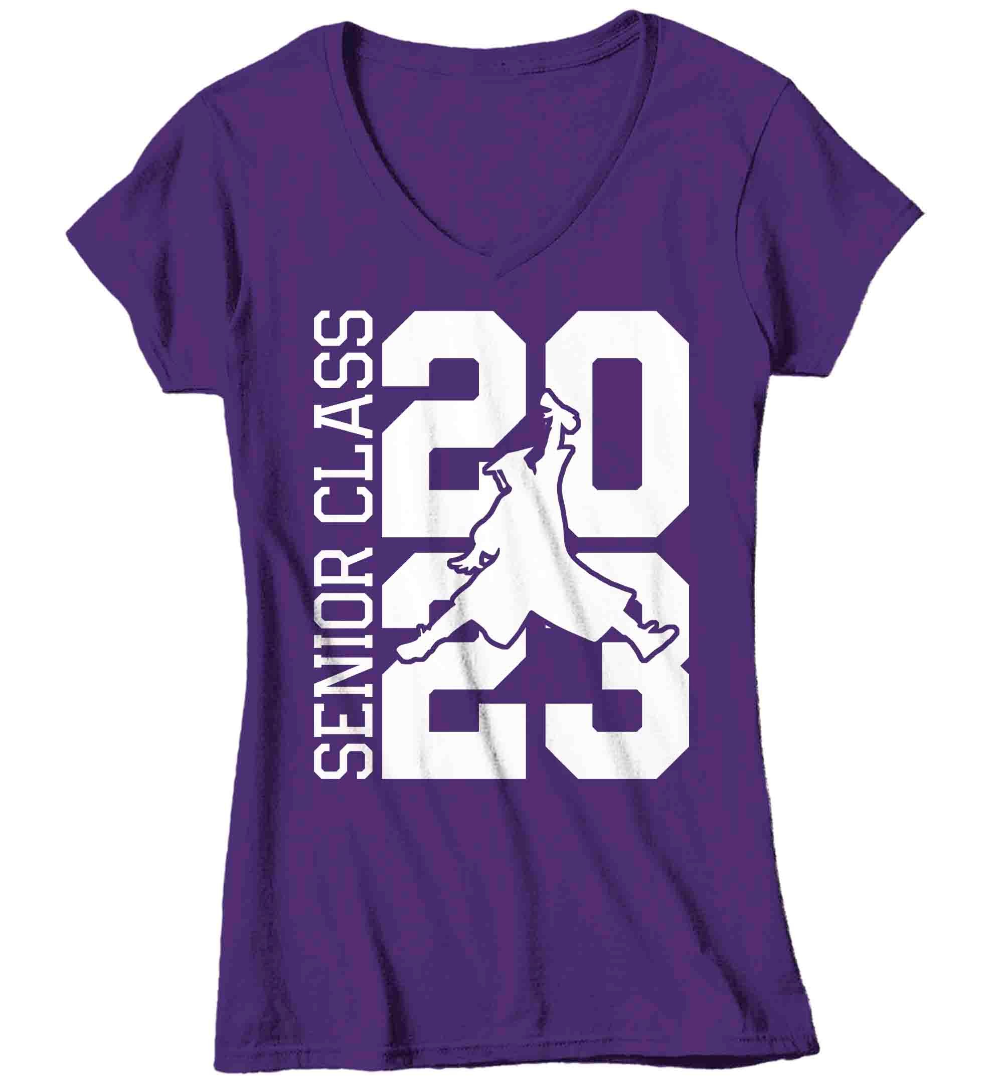 Women's V-Neck Retro Senior 2023 Shirt Jumping Grad 23 Graduation Graduate Grad Tee High School 