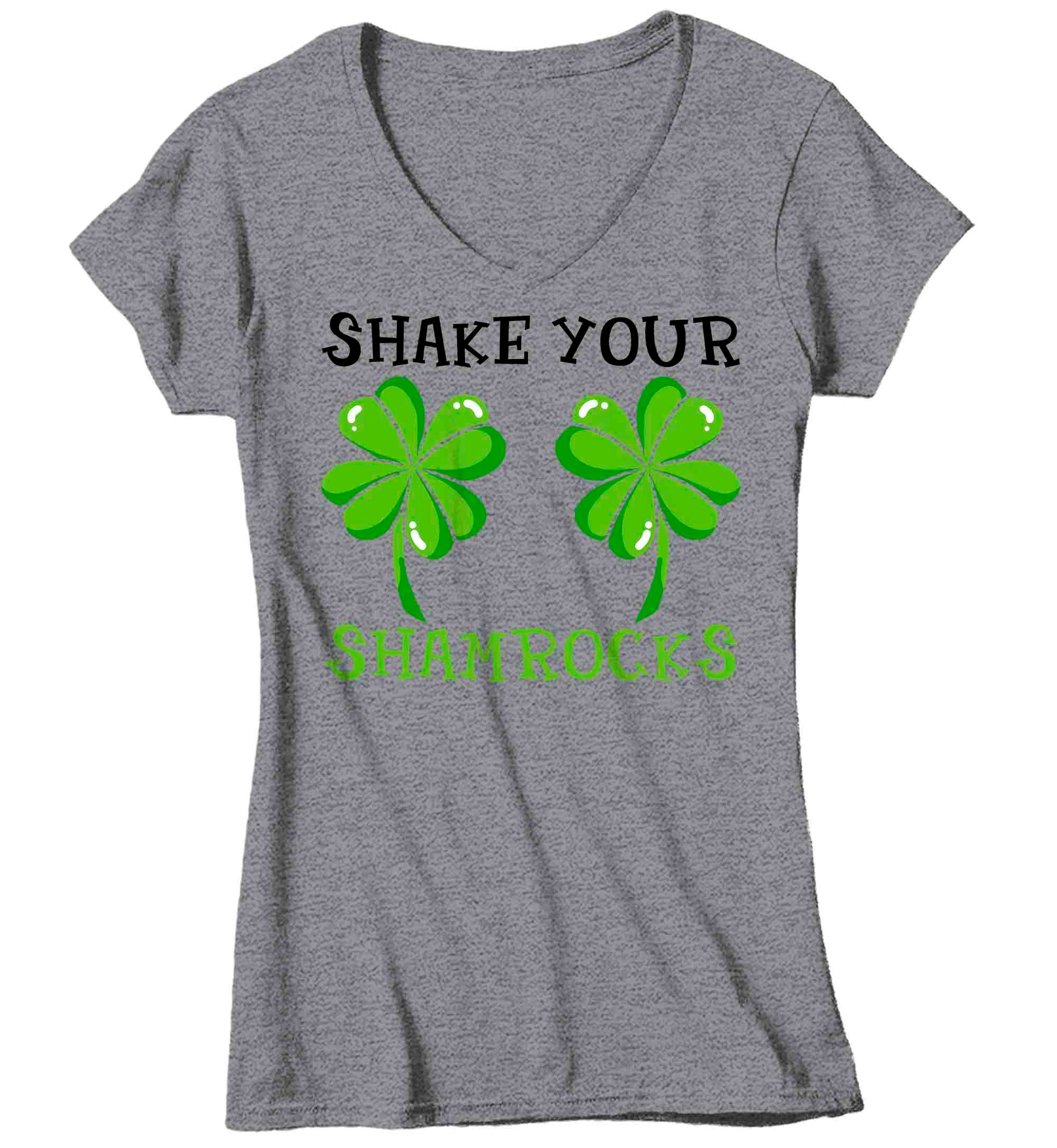 Women's V-Neck Funny St. Patrick's Day Shirt Shake Your Shamrocks T Shirt Clover Lucky 4 Lea