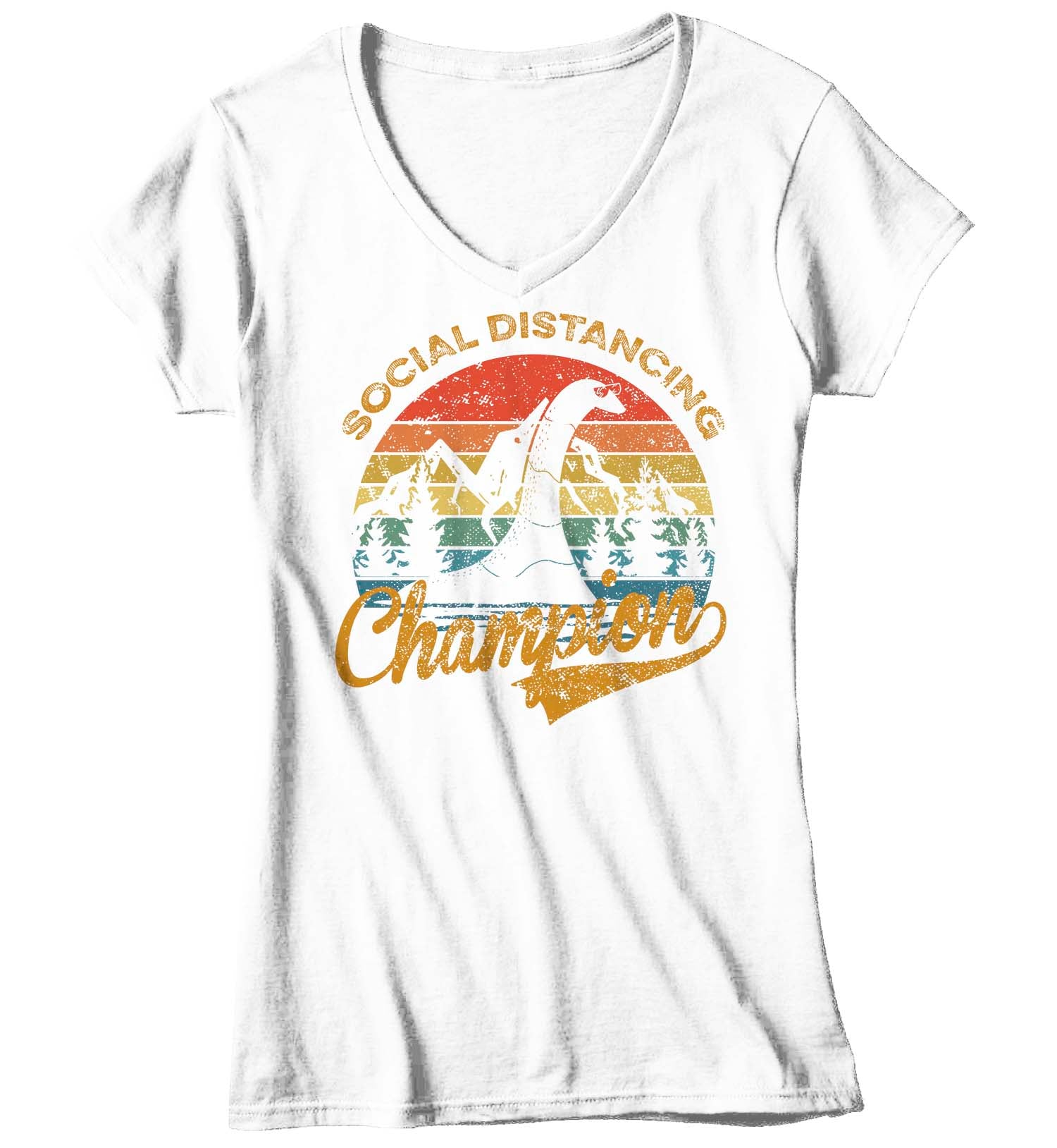 Women's V-Neck Social Distancing T Shirt Loch Ness Shirt Social Distancing Champion Shirt Hipste