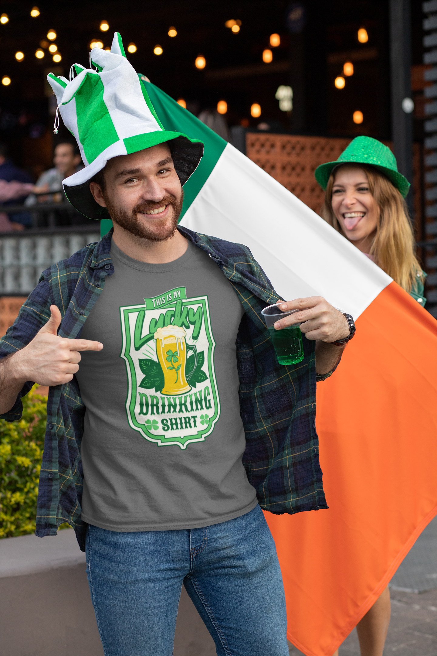 Men's Funny Lucky Drinking Shirt St. Patrick's Day T Shirt This Is My Beer Party Drink Tshir