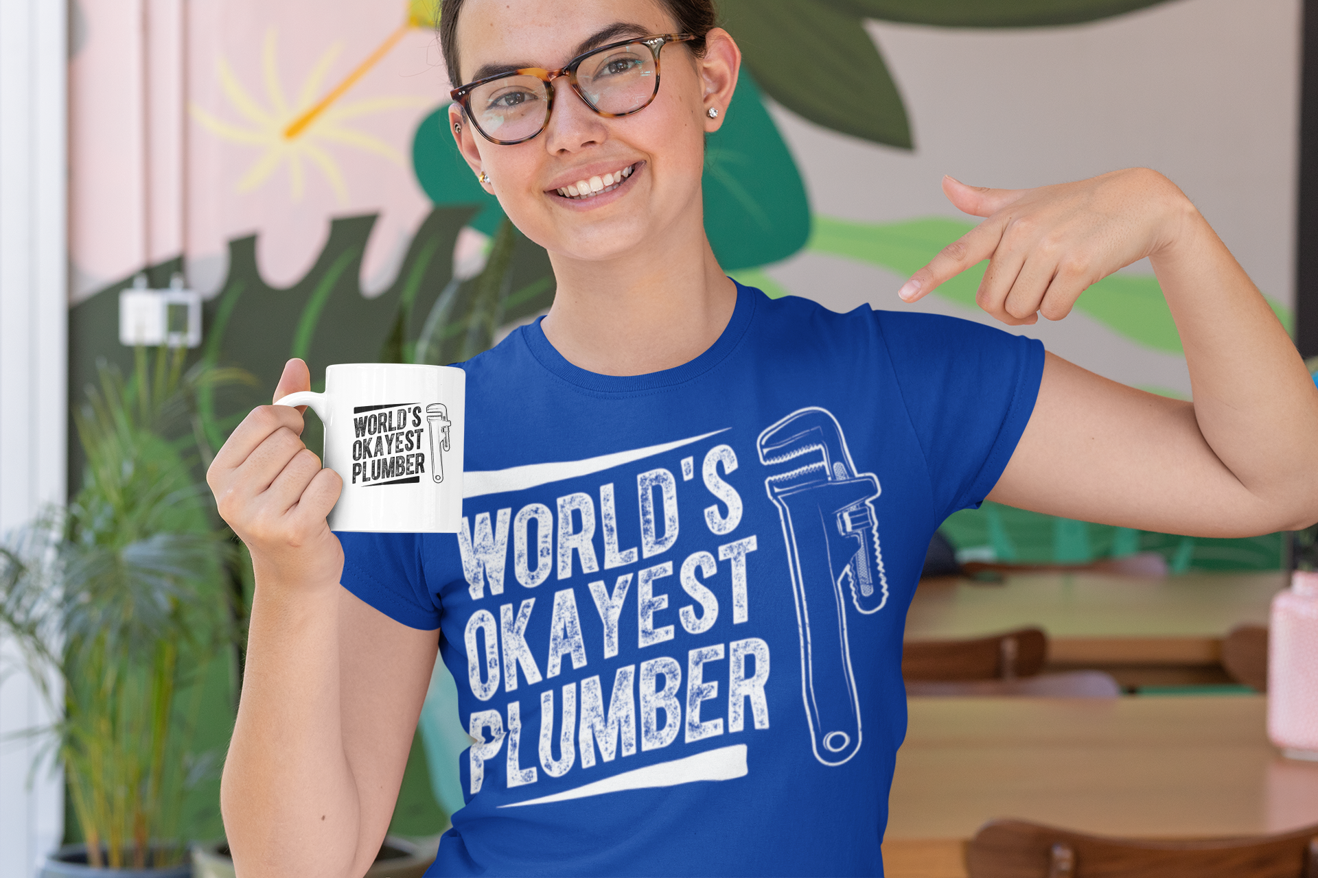 Women's Funny Plumber T Shirt World's Okayest Plumber Shirt Plumber Gift Mediocre Insult Hum