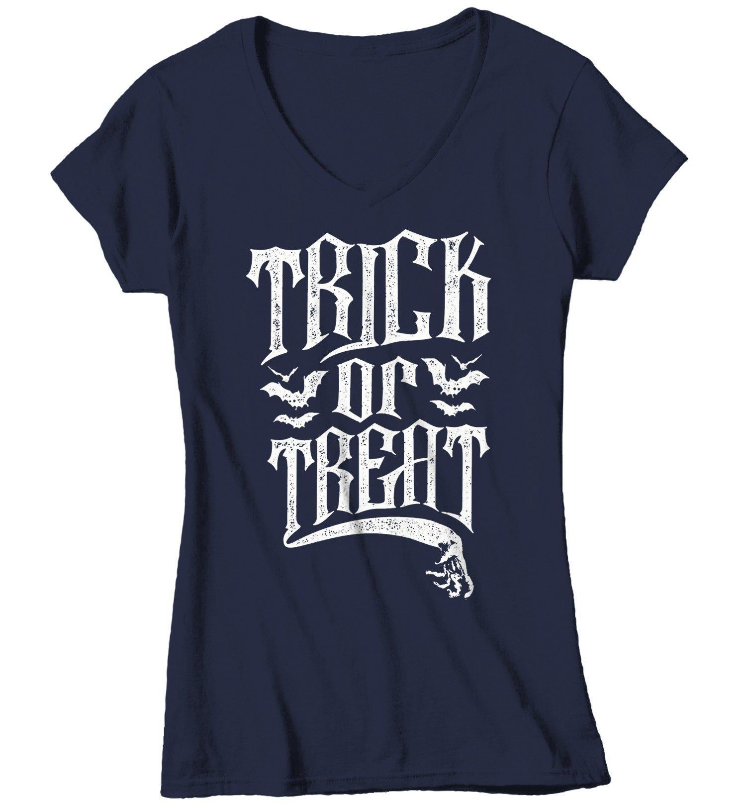 Women's Halloween T Shirt Trick Or Treat Graphic Tee Horror Gothic Typography Halloween Shirts