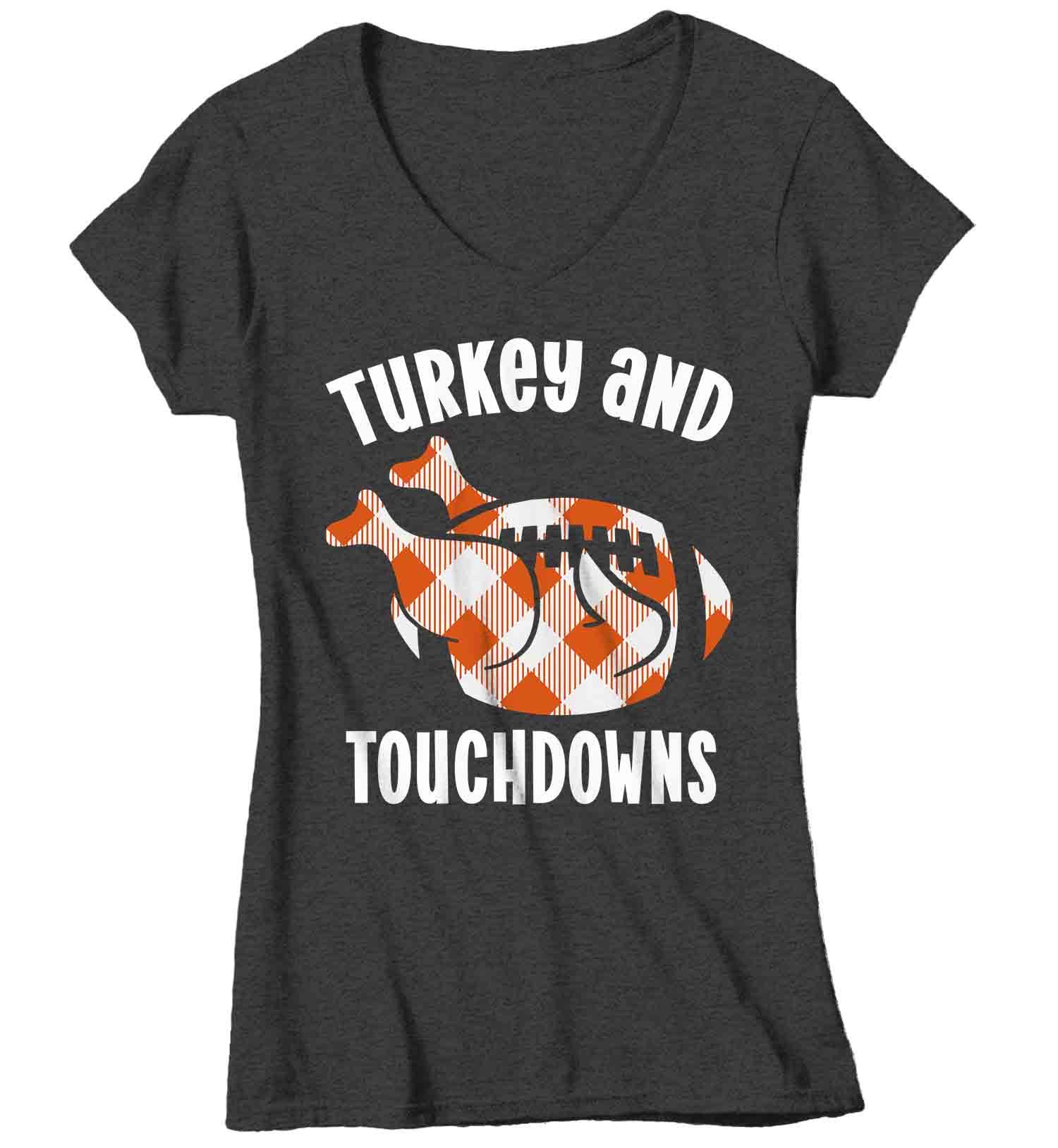 Women's Thanksgiving T Shirt Turkey & Touchdowns Shirt T