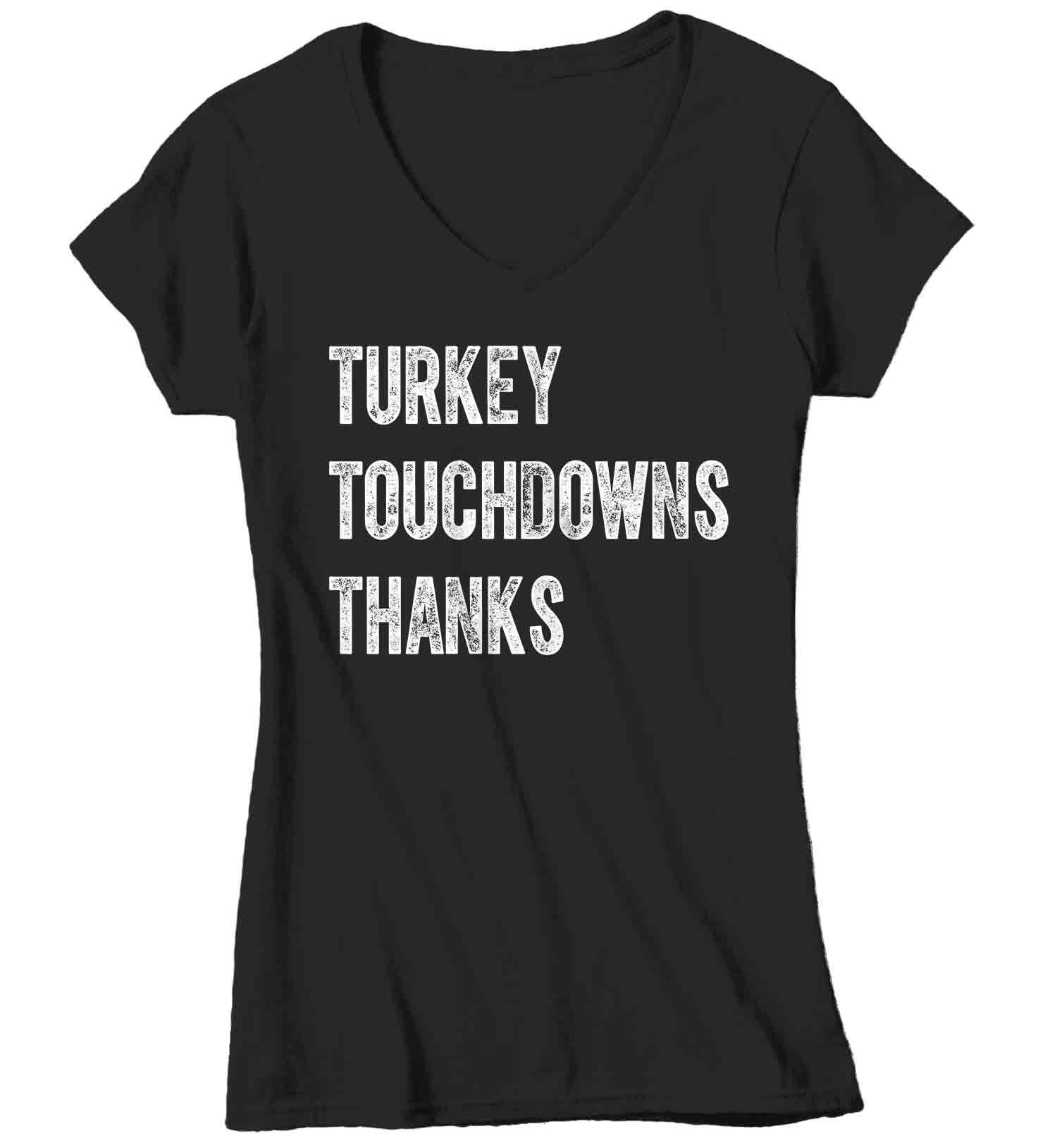 Women's Thanksgiving T Shirt Turkey Touchdowns Thanks Shirt 