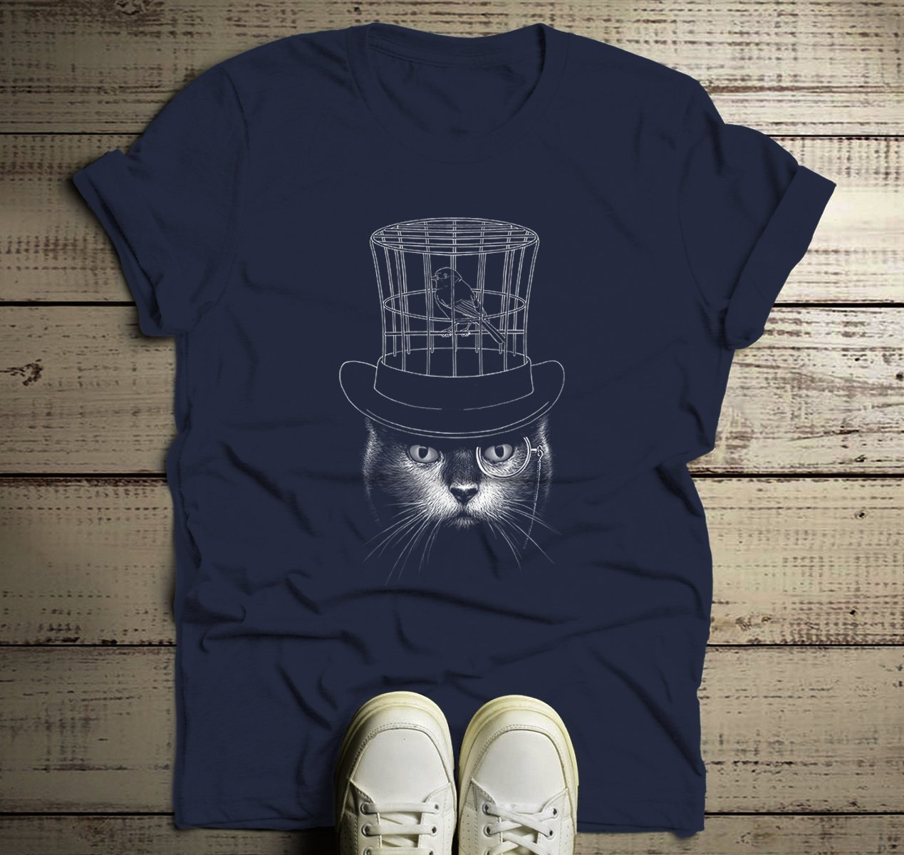 Men's Cool Cat T Shirt Hipster Cat Shirts Top Hat Gentlemen Cats Monocle Glasses Hand Drawn Illu