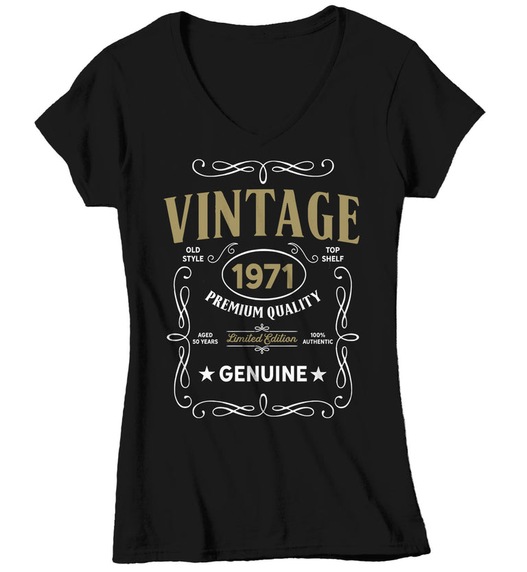 Women's V-Neck Vintage 1971 50th Birthday T-Shirt Classic Fifty Shirt ...