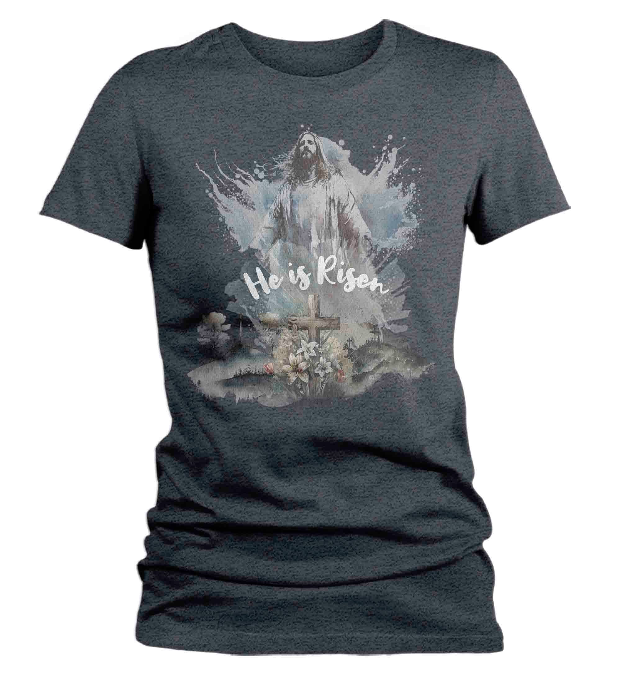 Women's Easter Shirt He Is Risen Jesus T-Shirt Christian Easter Gift Religious Verse Cross Tee C