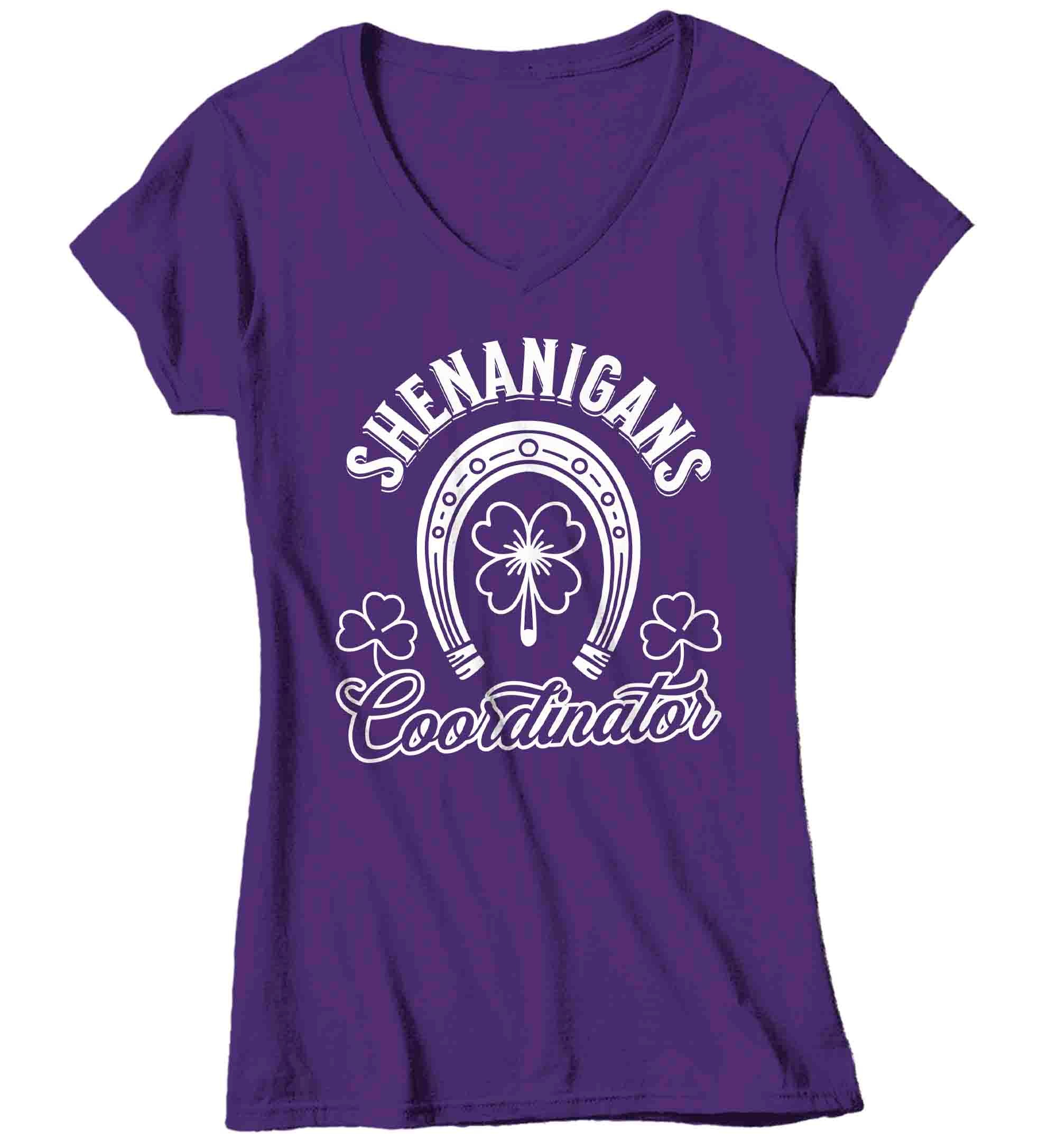 Women's V-Neck Funny Shenanigans Coordinator Shirt St. Patrick's Day T Shirt Horseshoe Lucky