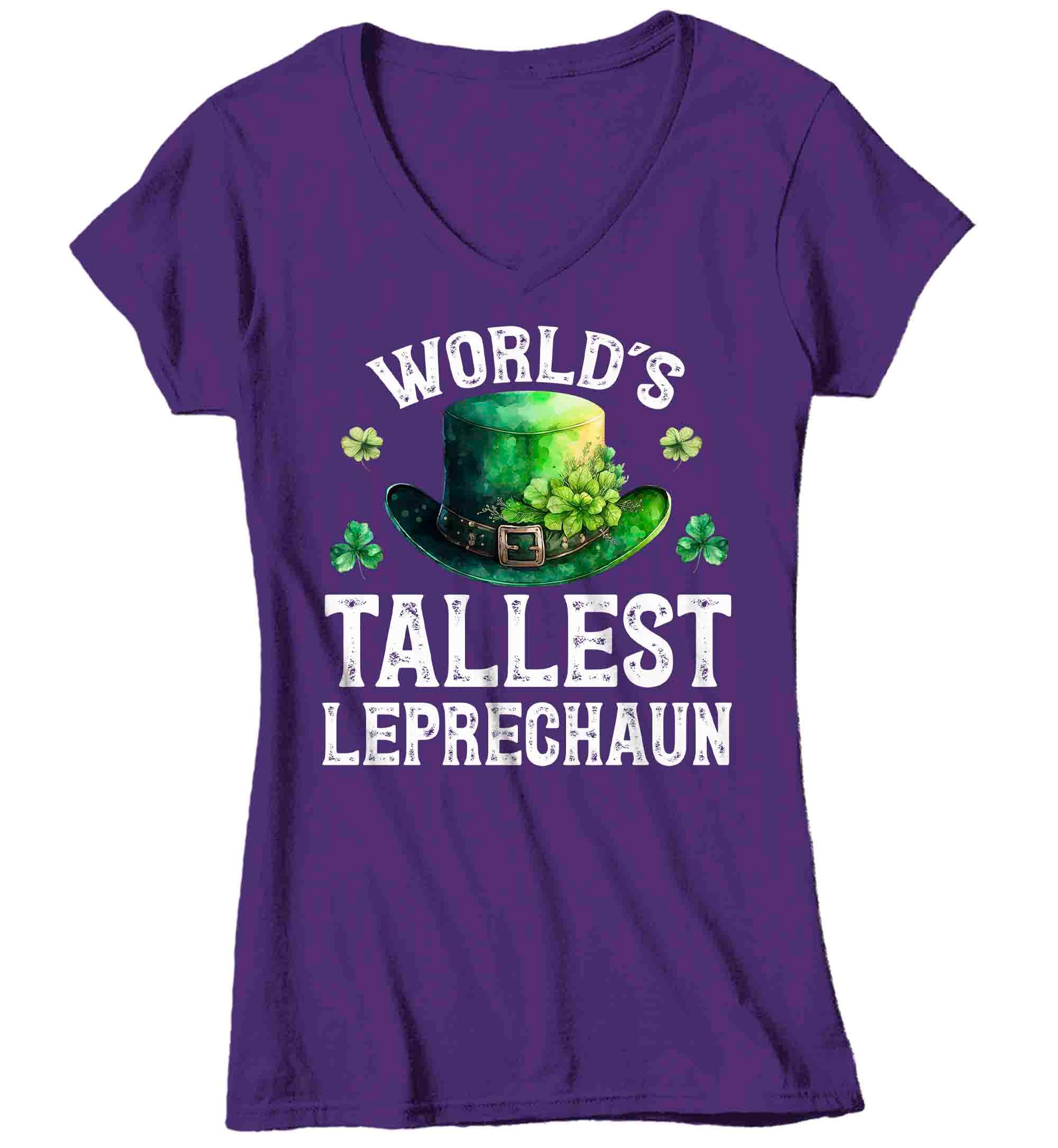 Women's V-Neck Funny St. Patrick's Day Shirt World's Tallest Leprechaun Watercolor Hat P