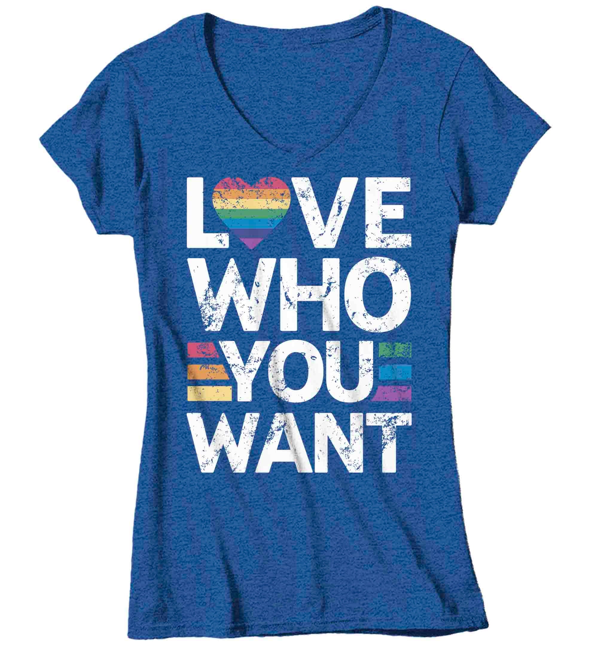 Women's V-Neck Pride Ally Shirt LGBTQ T Shirt Support Love Who You Want Don't Hate Shirts LG