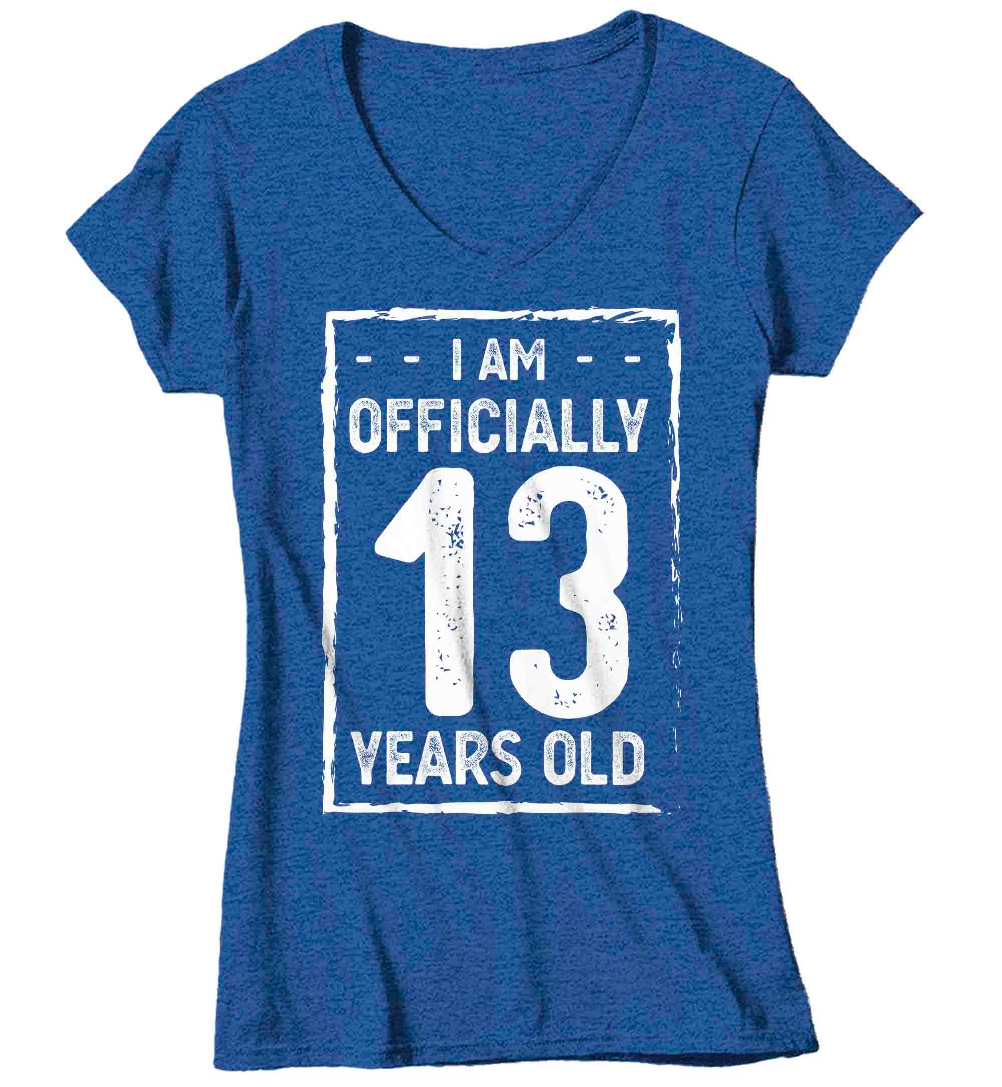 Women's V-Neck 13th Birthday T-Shirt I Am Officially Teenager Teen Years Old Double Digits Shirt