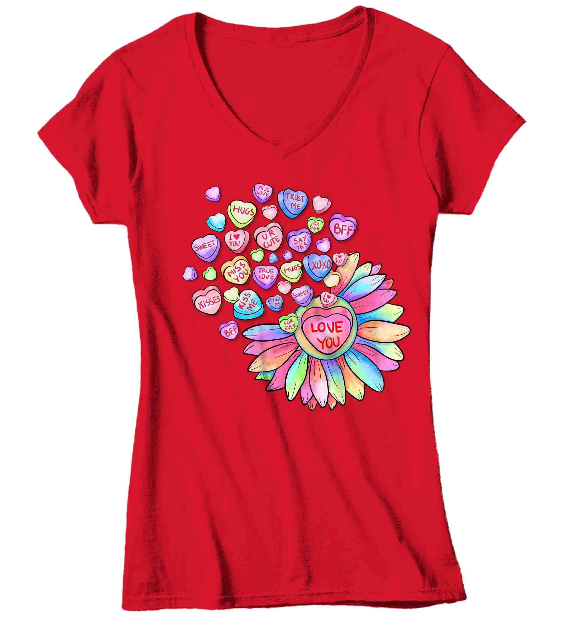 Women's V-Neck Cute Valentine's Day Shirt Grunge Sunflower Shirt Flower Love T Shirt Pastel 