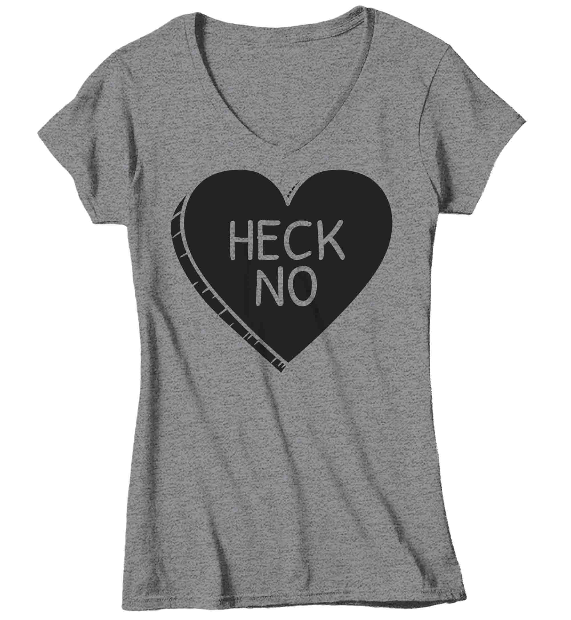 Women's V-Neck Funny Valentine's Day Shirt Heck No Shirt Heart T Shirt Fun Anti Valentine Sh