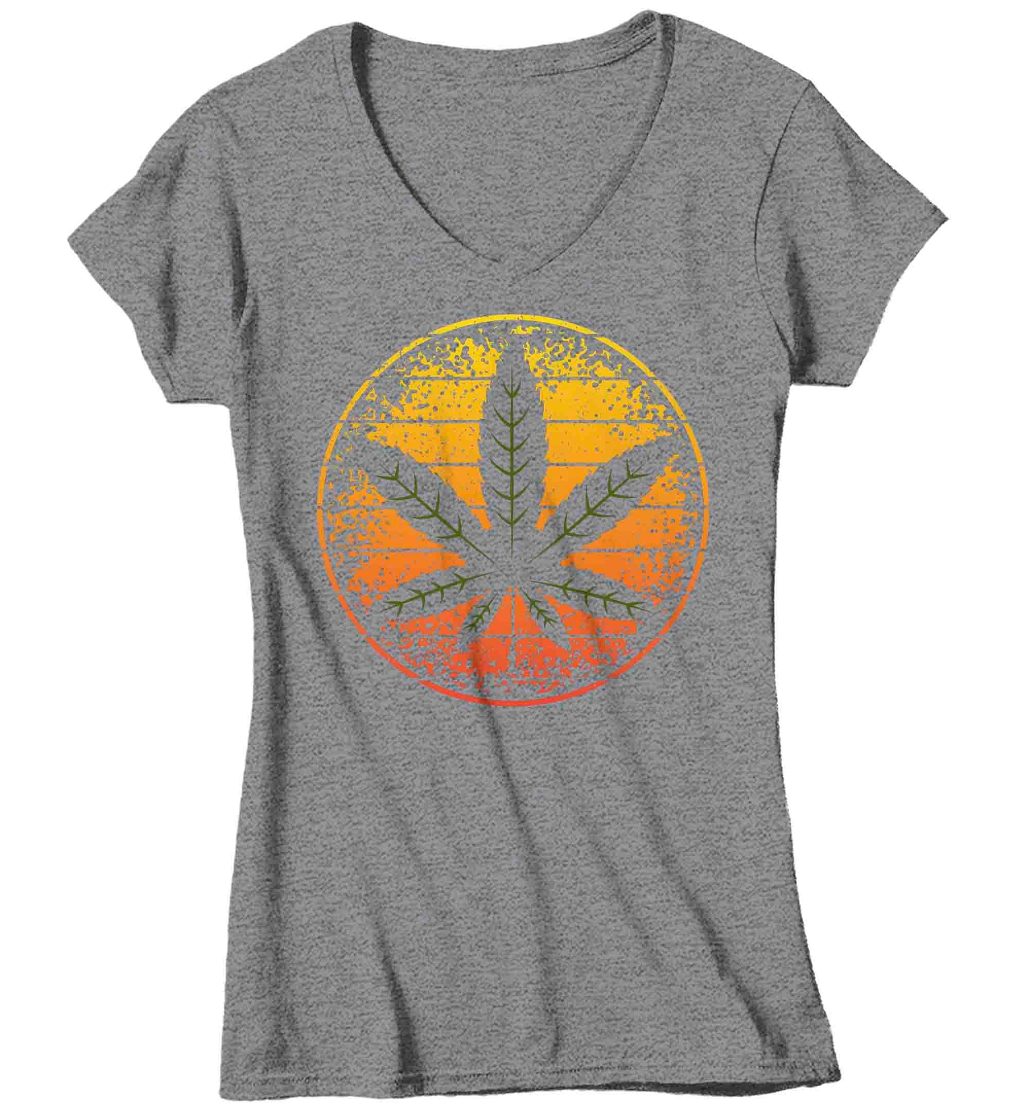 Women's V-Neck Marijuana Shirt Grunge Weed T Shirt Medical Cannabis Leaf Badge Vintage Tshirt We