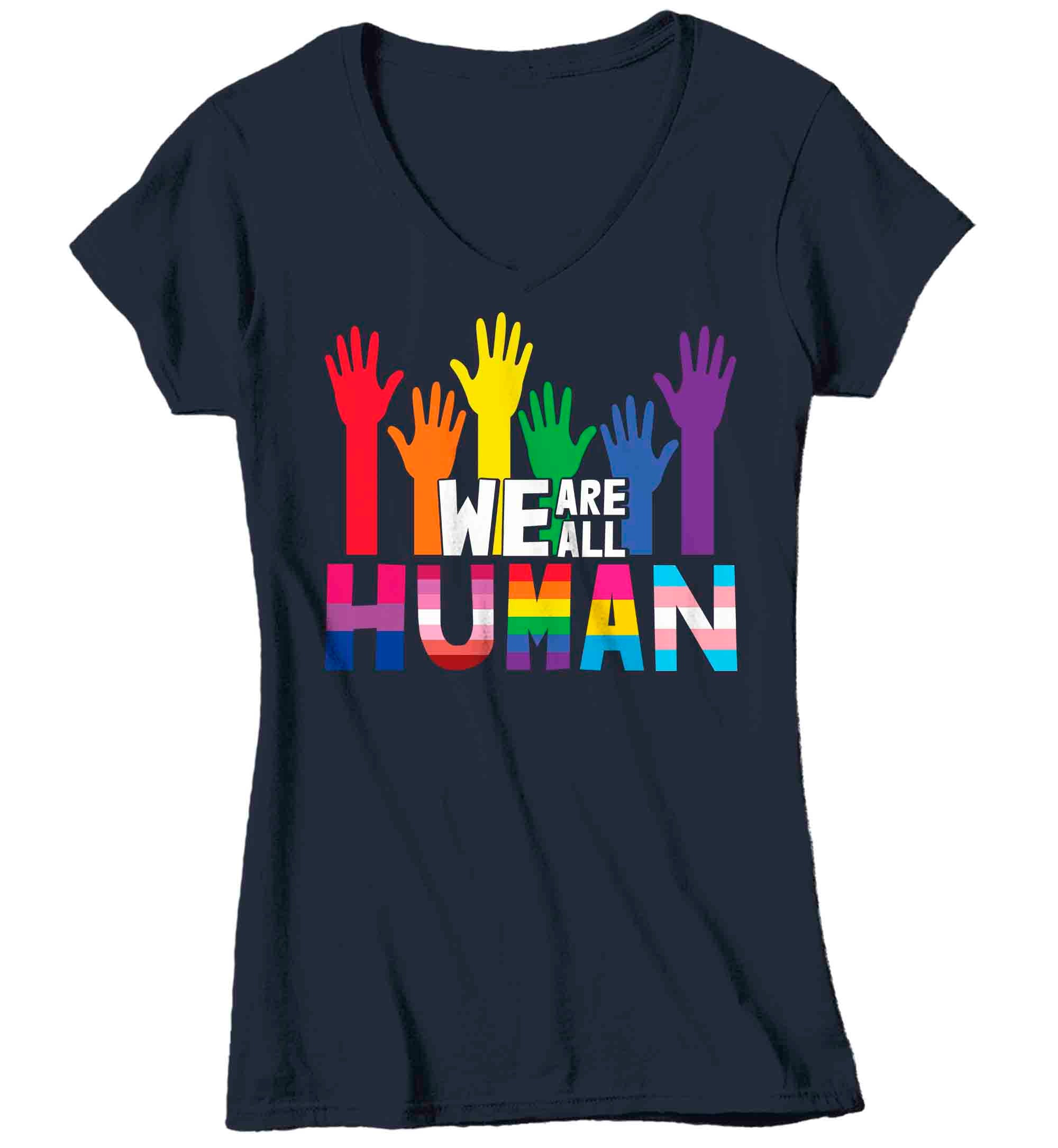 Women's V-Neck Human LGBT T Shirt LGBTQ Support Shirt Flag Rainbow Shirts Equality LGBT Shirts G