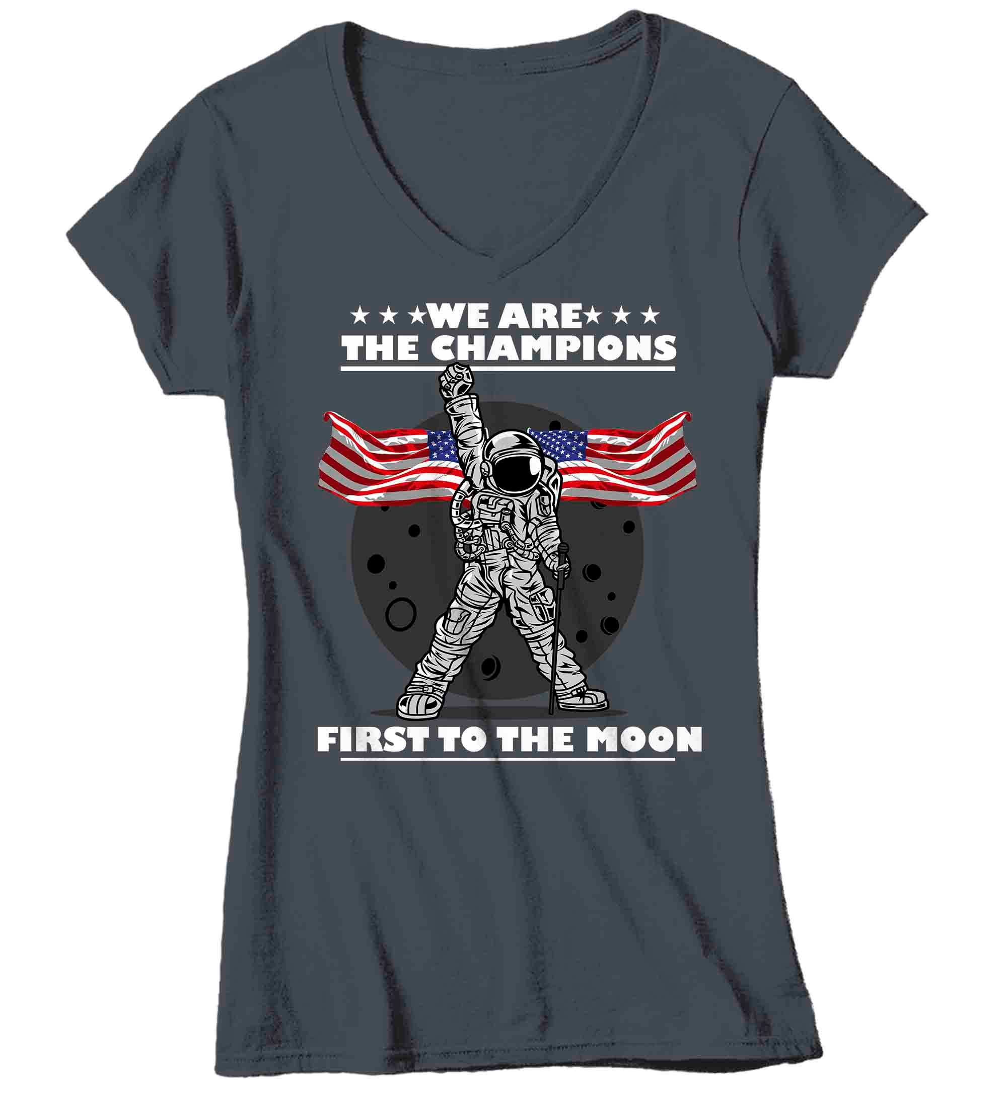 Women's V-Neck Funny Astronaut Shirt Race To Moon T Shirt Hipster Space Shirt Tshirt We Are The 