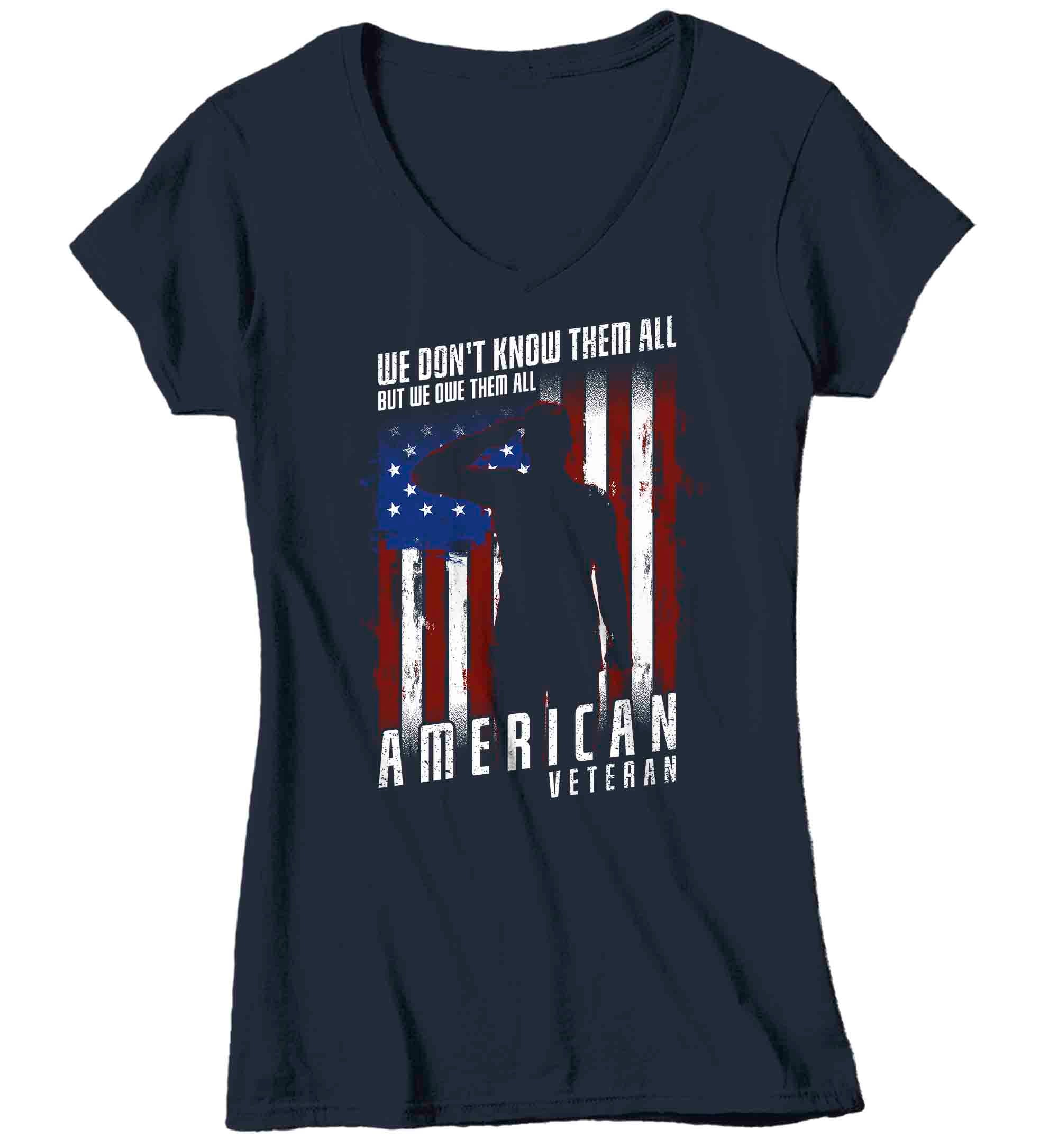 Women's V-Neck Memorial Day T-Shirt We Owe Them All Veteran Shirt Patriotic Honor Veterans Unite