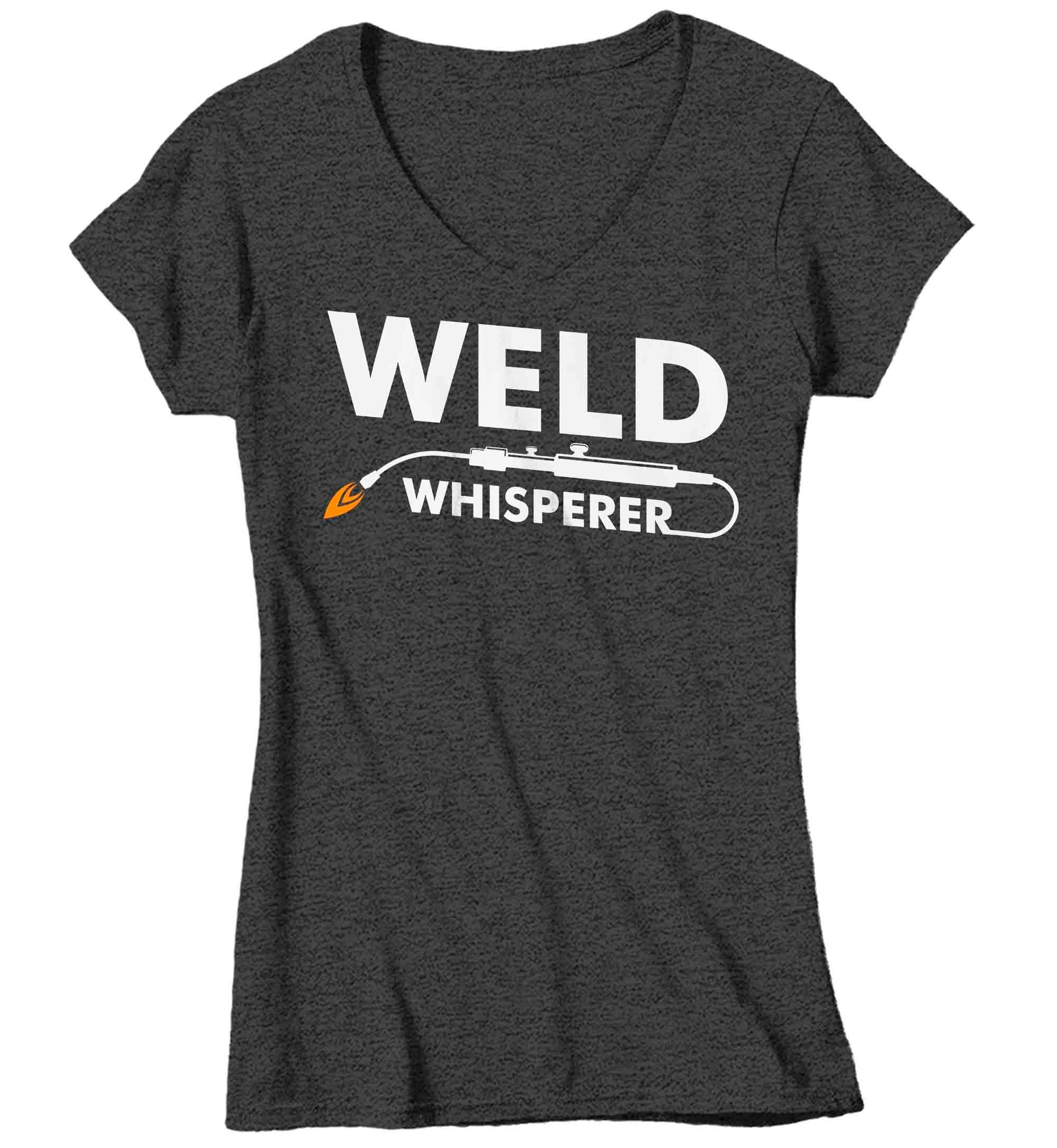 Women's V-Neck Funny Welder T Shirt Weld Whisperer Shirt Torch Tack Weld Metal Worker Welding TS