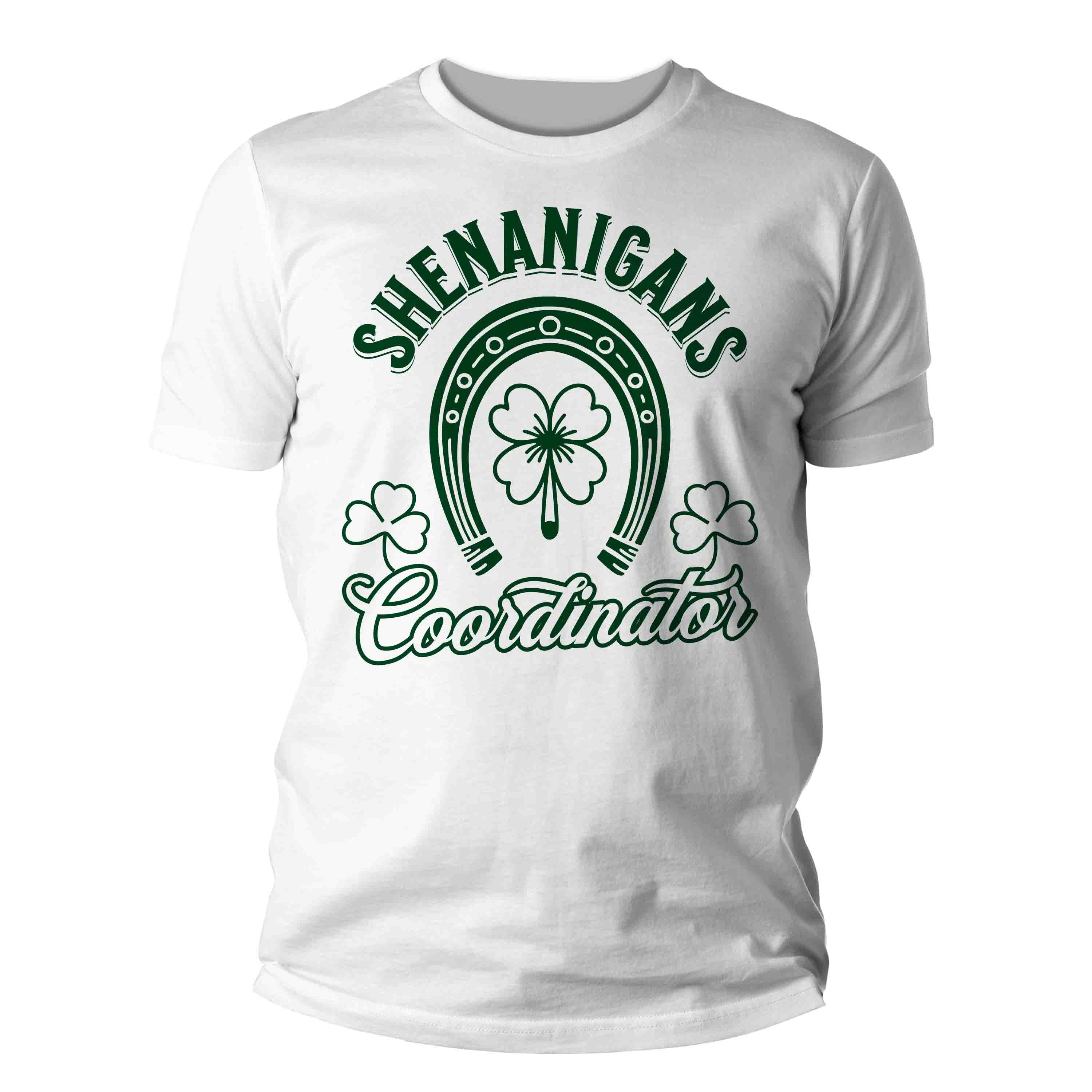 Men's Funny Shenanigans Coordinator Shirt St. Patrick's Day T Shirt Horseshoe Lucky Fun Tshi