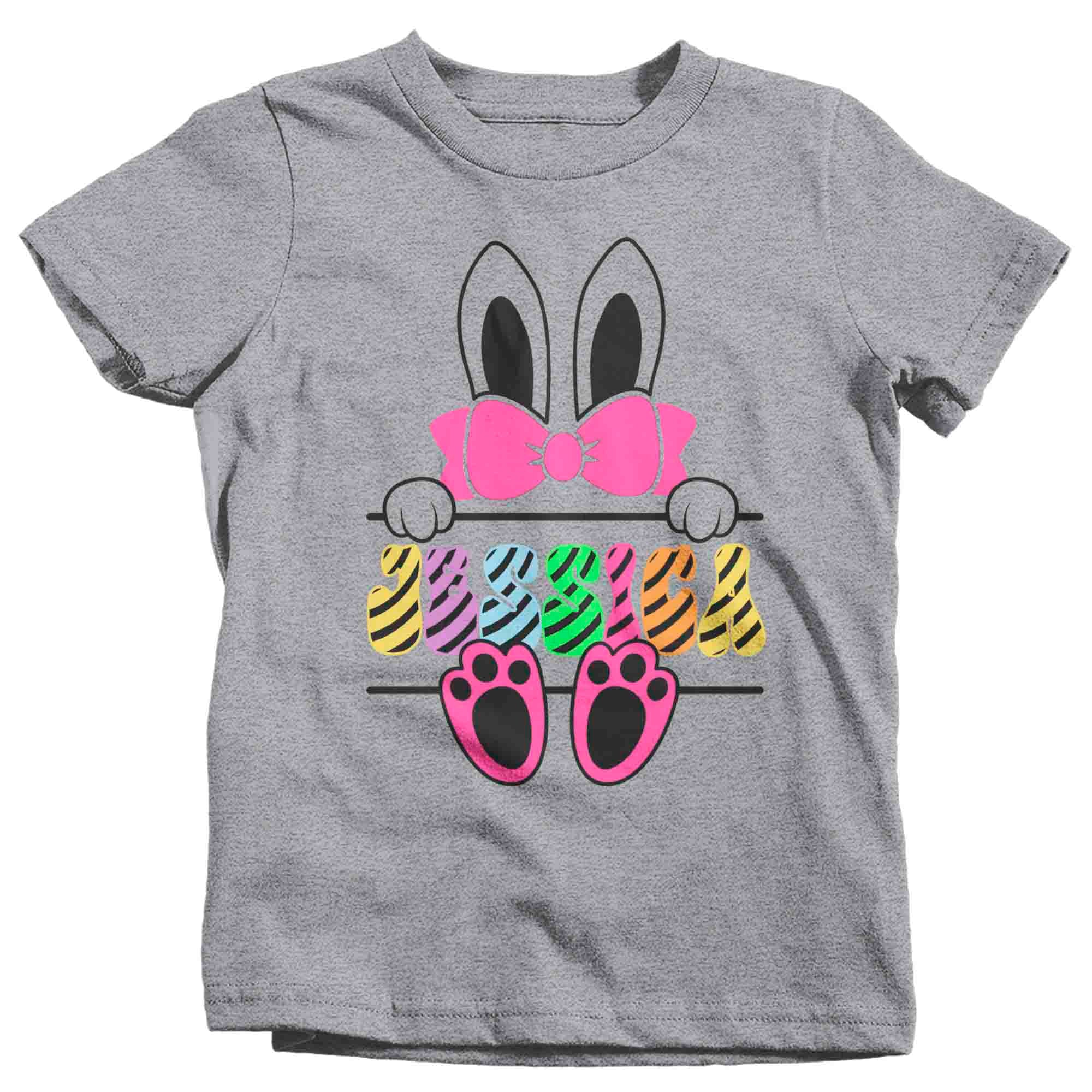 Kids Personalized Easter Bunny Shirt Retro Text T Shirt Custom Name Cute Hip Rabbit Tee Gift Youth U