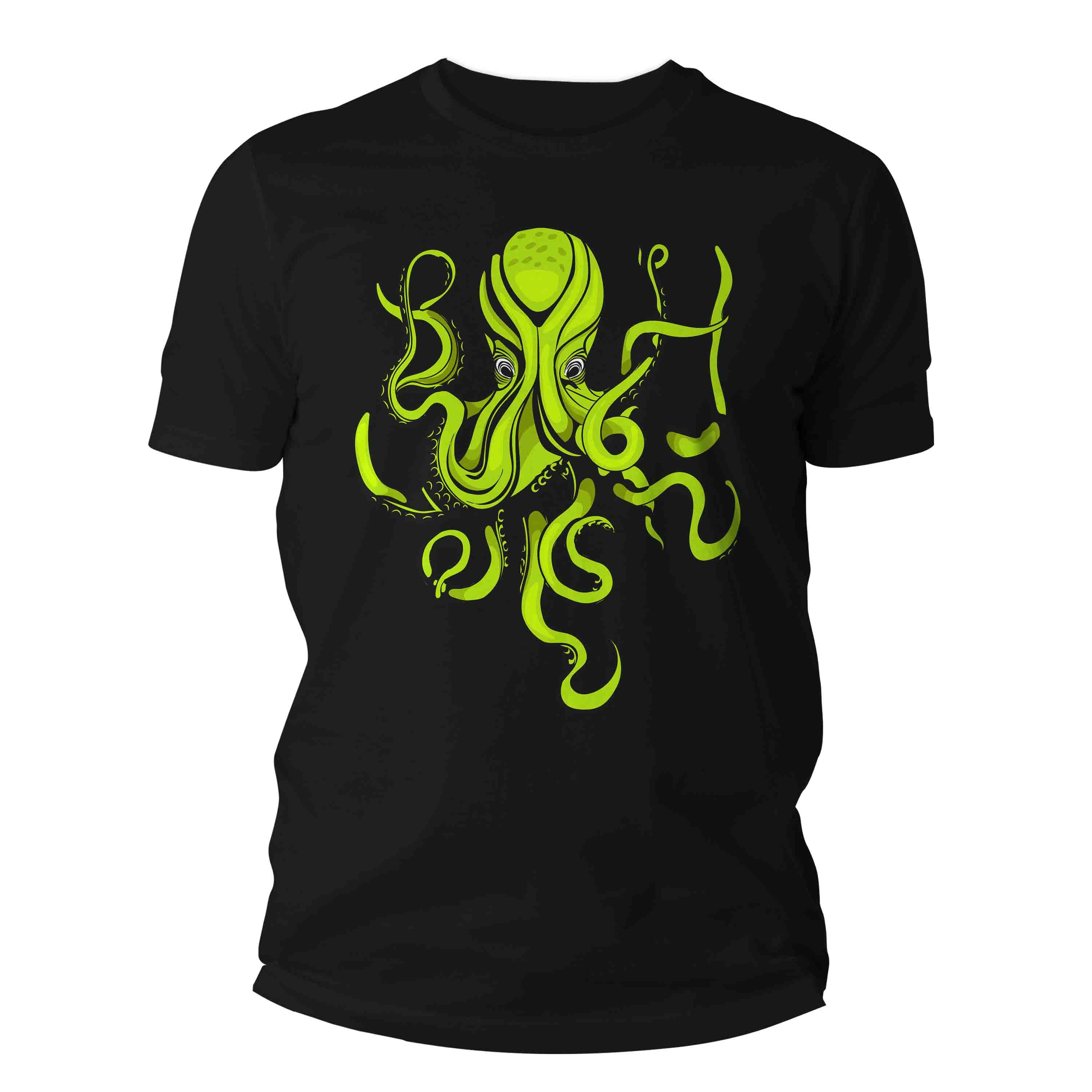 Men's Yellow Octopus Shirt Illustration Grunge Streetwear Octopus Drawing Graphic Tee Nautical S