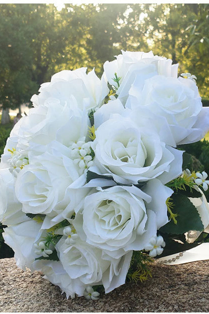 Zapaka Femmes Rose Blanche Bouquet de Mariée avec Ficelle de Perle – ZAPAKA  FR