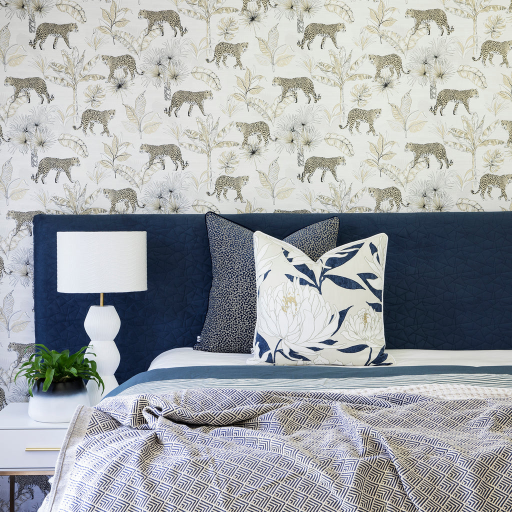 DIY GIRLS INTERIOR DESIGN ANIMAL PRINT WALLPAPER BLUE SCATTER CUSHIONS