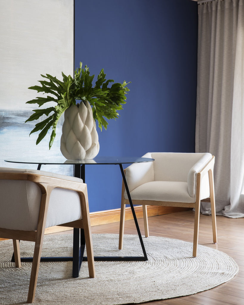 Interior design ideas for small contemporary interiors with pop of blue colour