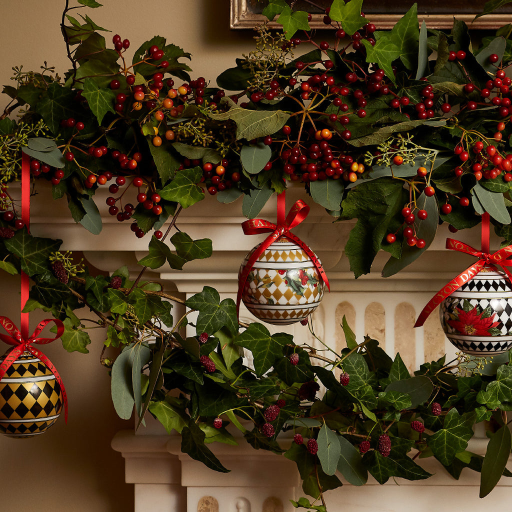 Image of Halcyon Days baubles hanging on garland