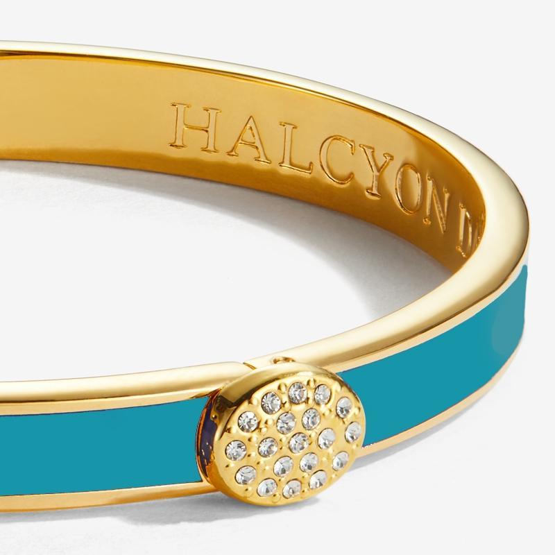 Skinny Pave Button Turquoise & Gold Bangle