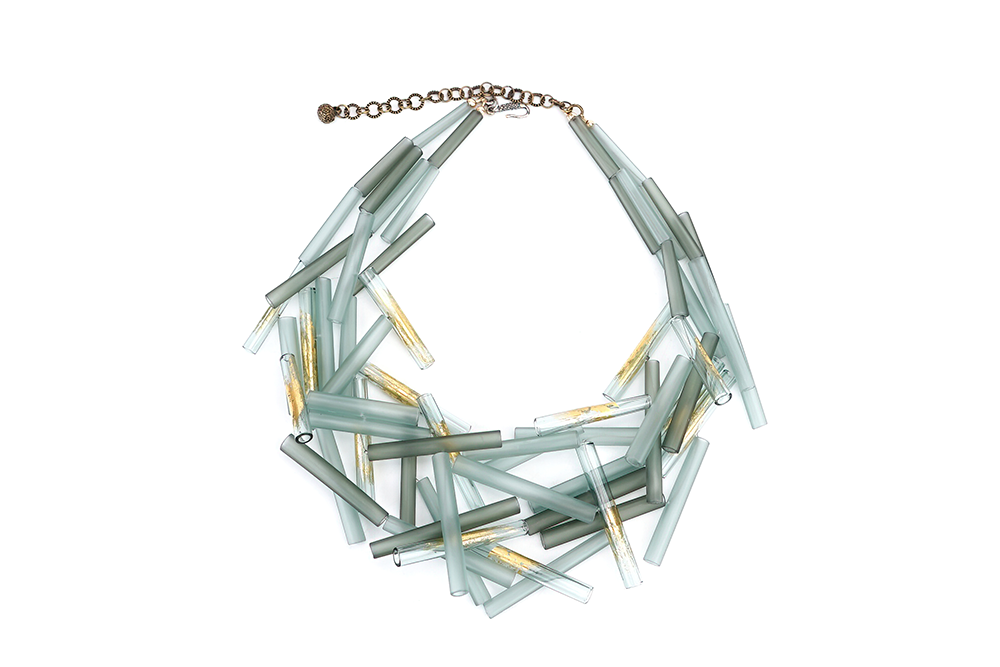 Tubes Necklace, Grey/Gold by Olga Alianova