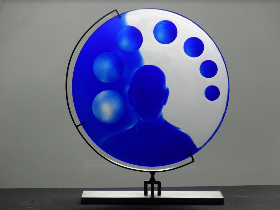 Alison Kinnaird, Blue Moon, Wheel engraved blown glass, sandblasted with steel mount, £2,450