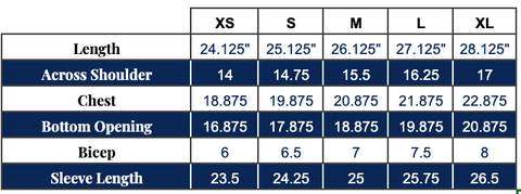 Size grading chart for Alan polo