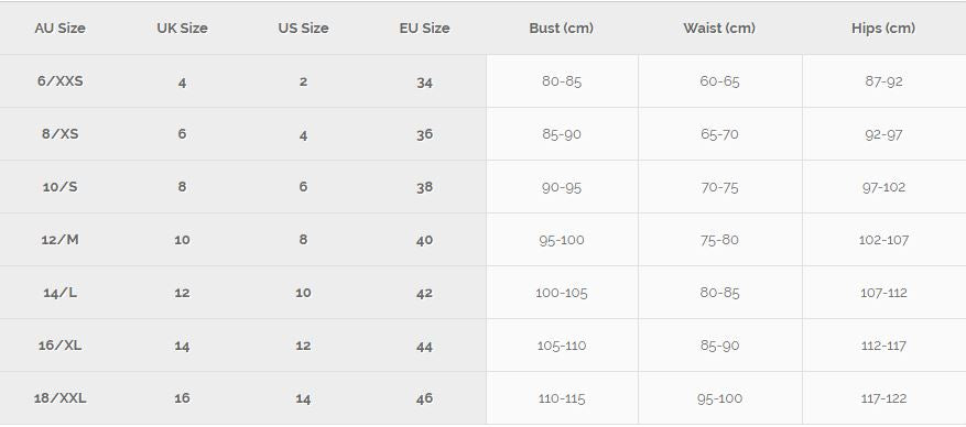 Australian Sizing Guide - Clothes