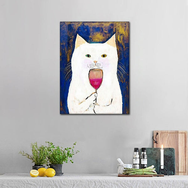 Tableau Chat Original Verre De Vin Decoration Chat Animoment