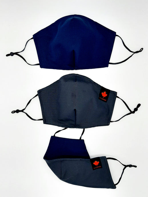 Back to School + Work Collection.   Print one side, solid color other side, reversible for versatility. Fashionable Face Covers that are functional, comfortable + Beautiful. If you have to wear a mask, wear one you LOVE!  Designed + Made in Canada.  Nose wire, adjustable ear loops, two layers of 100% cotton for comfort with integrate filter pocket between the two layer cotton layers.