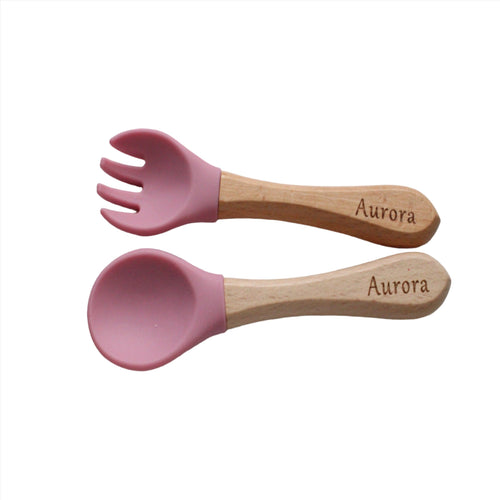 Personalized Silicone Set Utensils, Engraved Baby Utensils, Baby