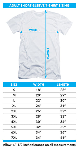 Grim Haven T-shirt sizing chart