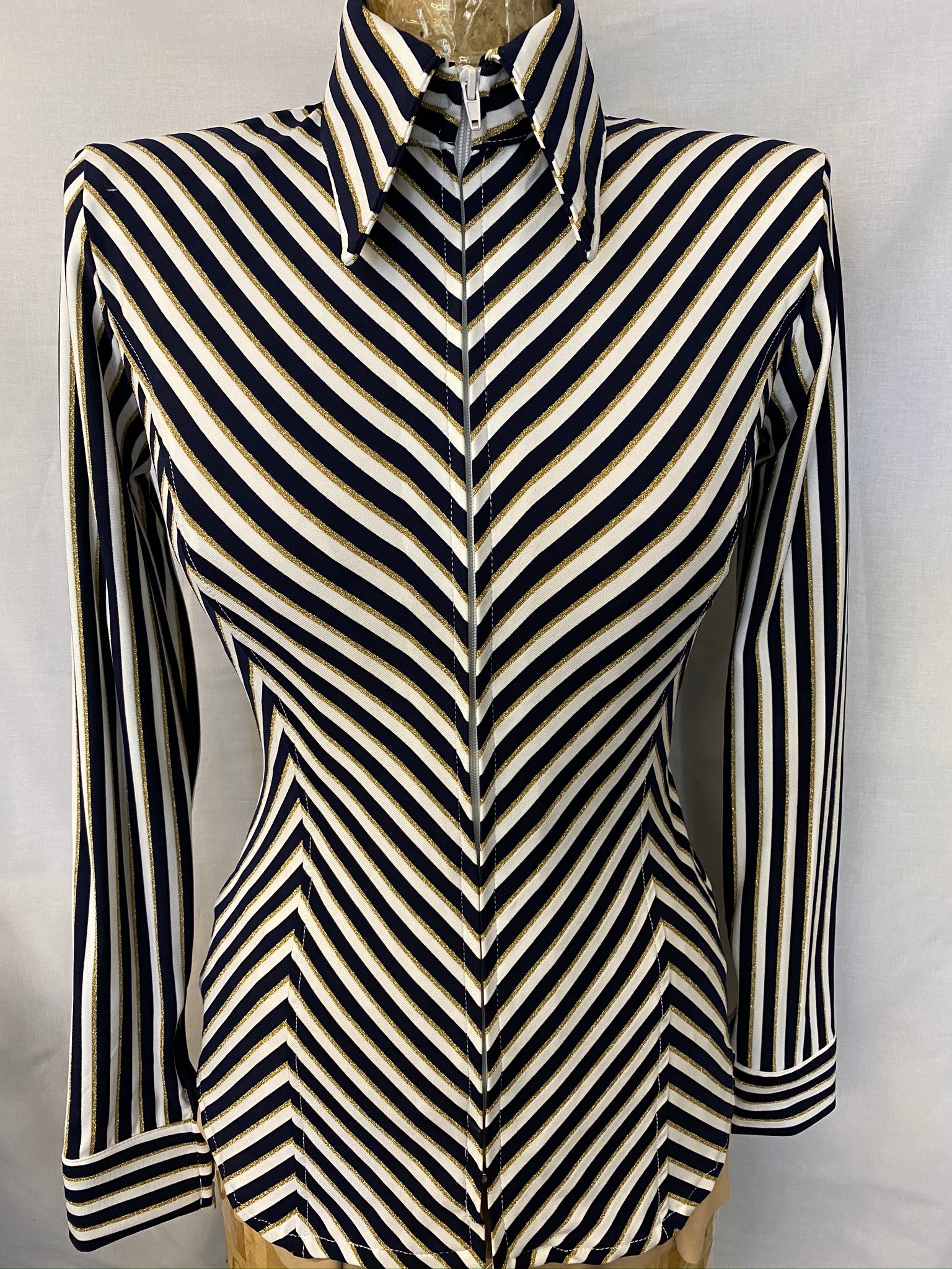 Pinstripe Spandex Shirt/Black,white,Gold - Designs by Batya