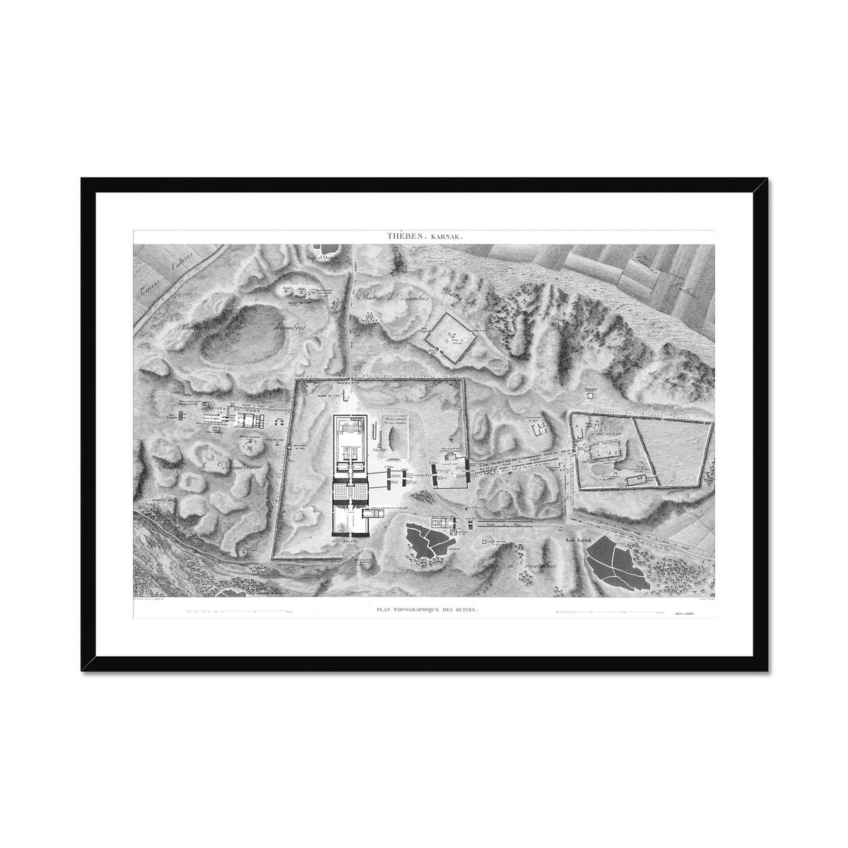 Topographic Map of the Ruins - Karnak - Thebes Egypt -  Framed & Mounted Print