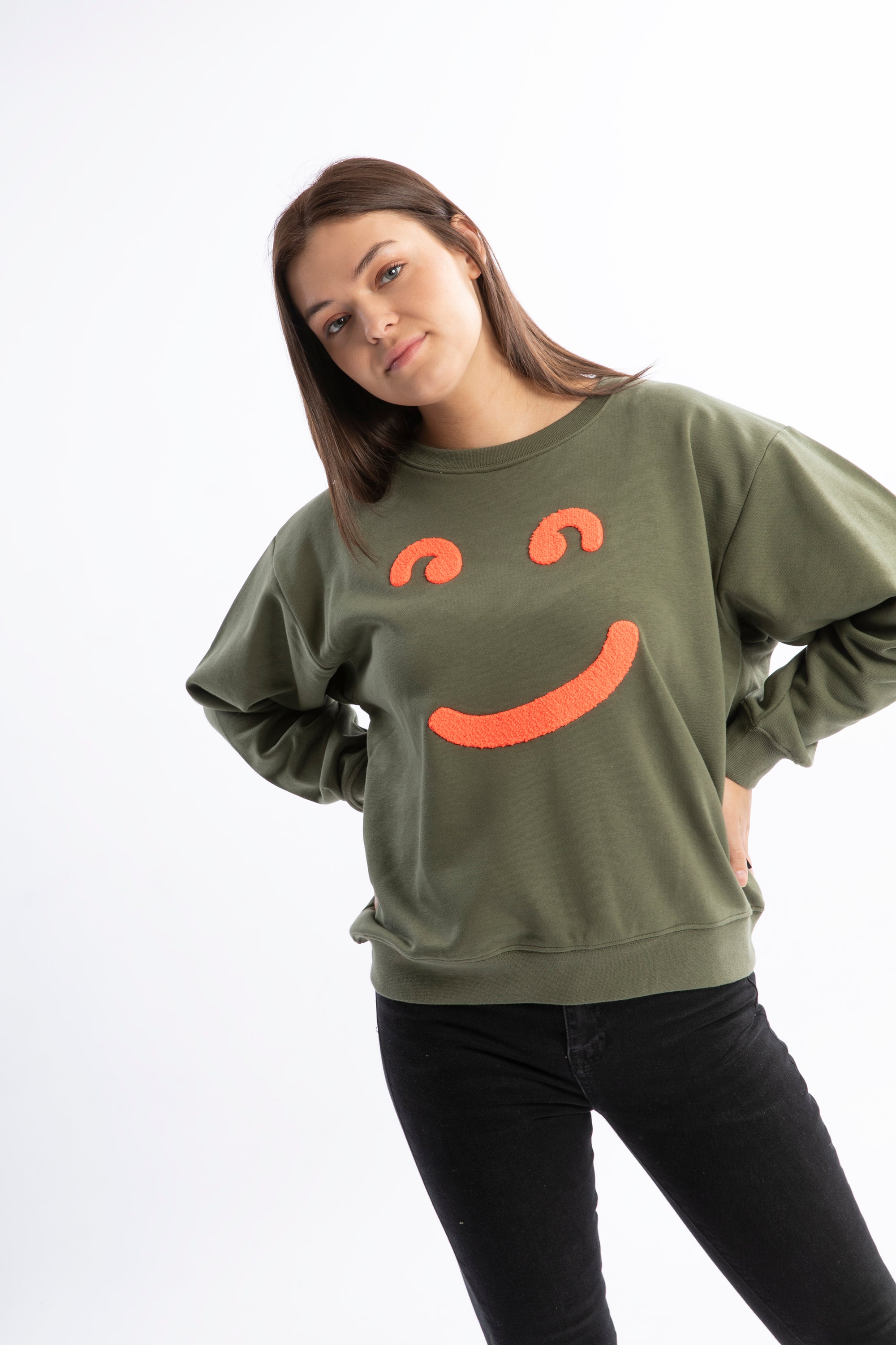 big smile kaki/coral - sweater - n i n e   l e m o n s product image