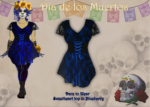 Dare Fashion Dia de los Muertos Costume using Sweetheart Corset Top in Blueberry