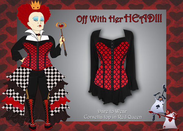 Queen of Hearts Costume featuring Dare Fashion Corsetta Top in Red Queen