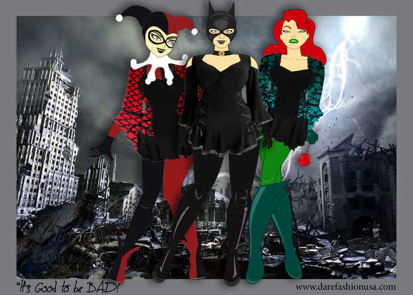 Poison Ivy Harley Quinn Catwoman Costumes using Dare Fashion Tops